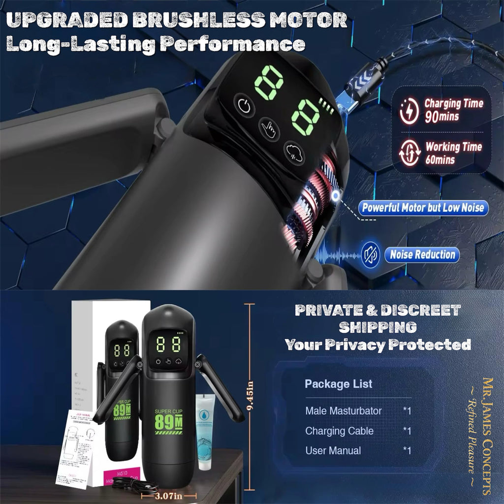 Mr. James Concepts 2026 Premium Rotating & Sucking Male Masturbator – Automatic Stroker Cup, 7 Suction & 7 Vibration Modes, Powerful Brushless Motor, USB-C Rechargeable, Ultra Quiet