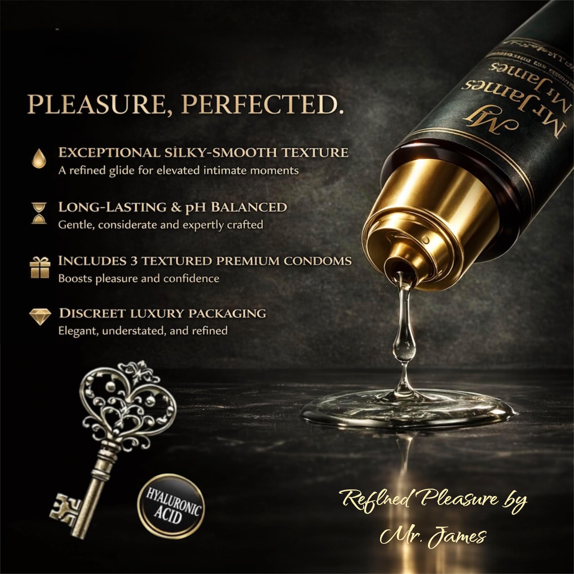 Water-Based Intimate Lubricant 250ml | Pleasure Refined™ with Hyaluronic Acid | Silky Smooth, Long-Lasting, pH Balanced | Premium Intimate Care