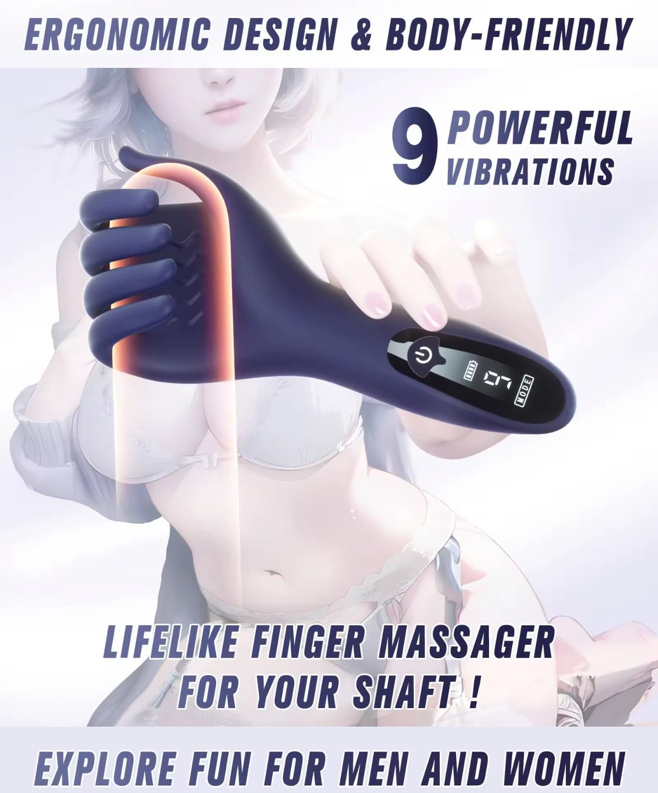 Mr. James – LCD Display Finger-Like Male Vibrator | Left & Right Hand Edition 9 Powerful Vibration Modes | Waterproof & USB Rechargeable | Unisex Pleasure Trainer