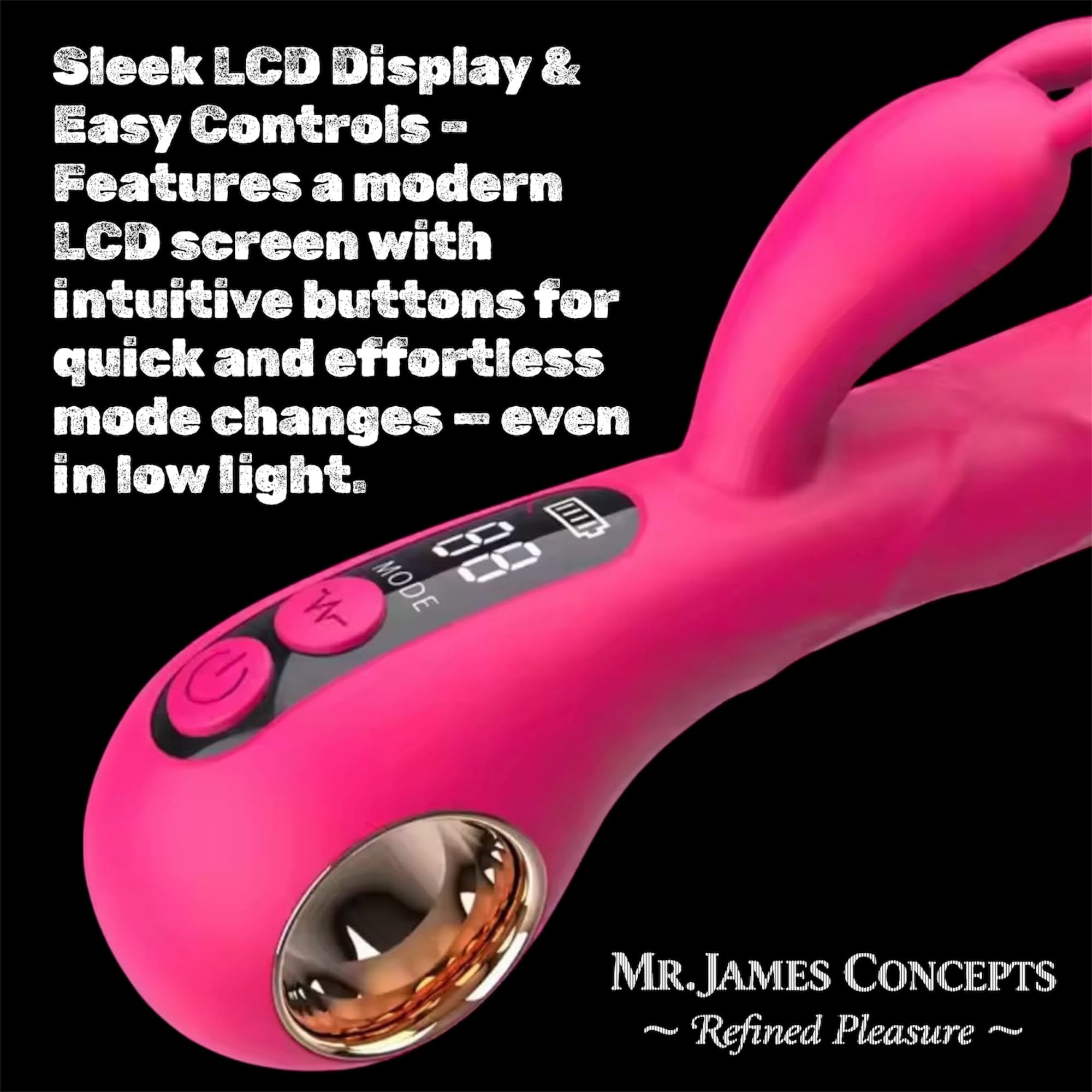 Mr. James Dual Stimulation Rabbit Vibrator – 9 Vibration Modes, LCD Display, G-Spot & Clitoral Stimulator, USB Rechargeable, IPX7 Waterproof – Pleasure Refined