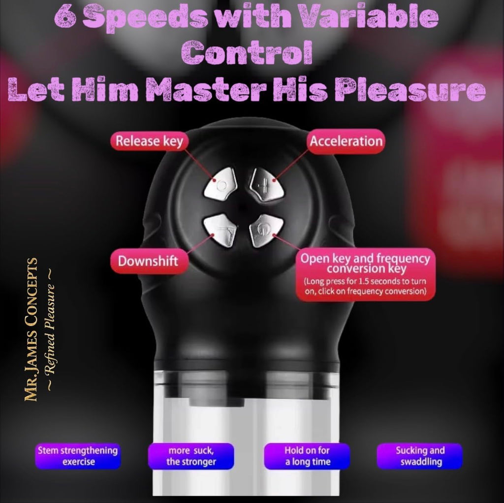 Mr. James Concepts Automatic Penis Pump – Water & Air Vacuum Training Device with 6 Suction Levels & 6 Modes | Rechargeable Male Performance & Wellness Device – Refined Pleasure Series