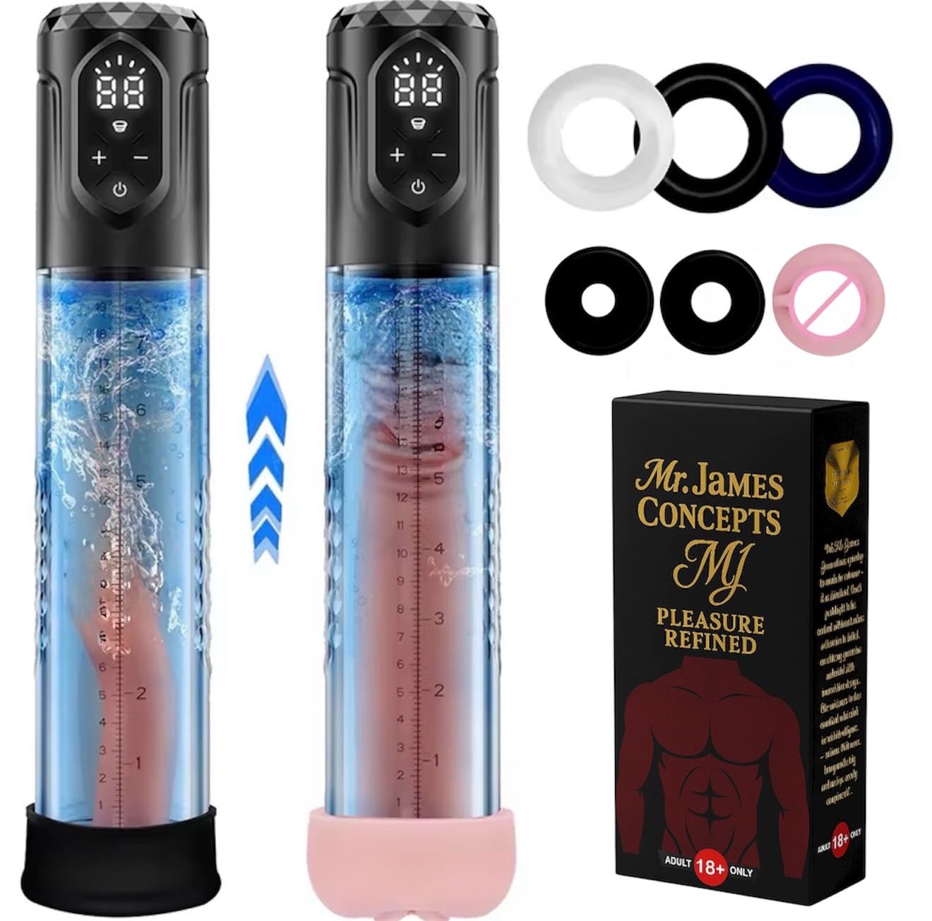 Mr. James Concepts Electric Penis Pump – Automatic Vacuum Enlarger & Male Masturbator | 5 Suction Modes, LCD Touch Display, Pocket Pussy Sleeve, USB Rechargeable, IPX7 Waterproof