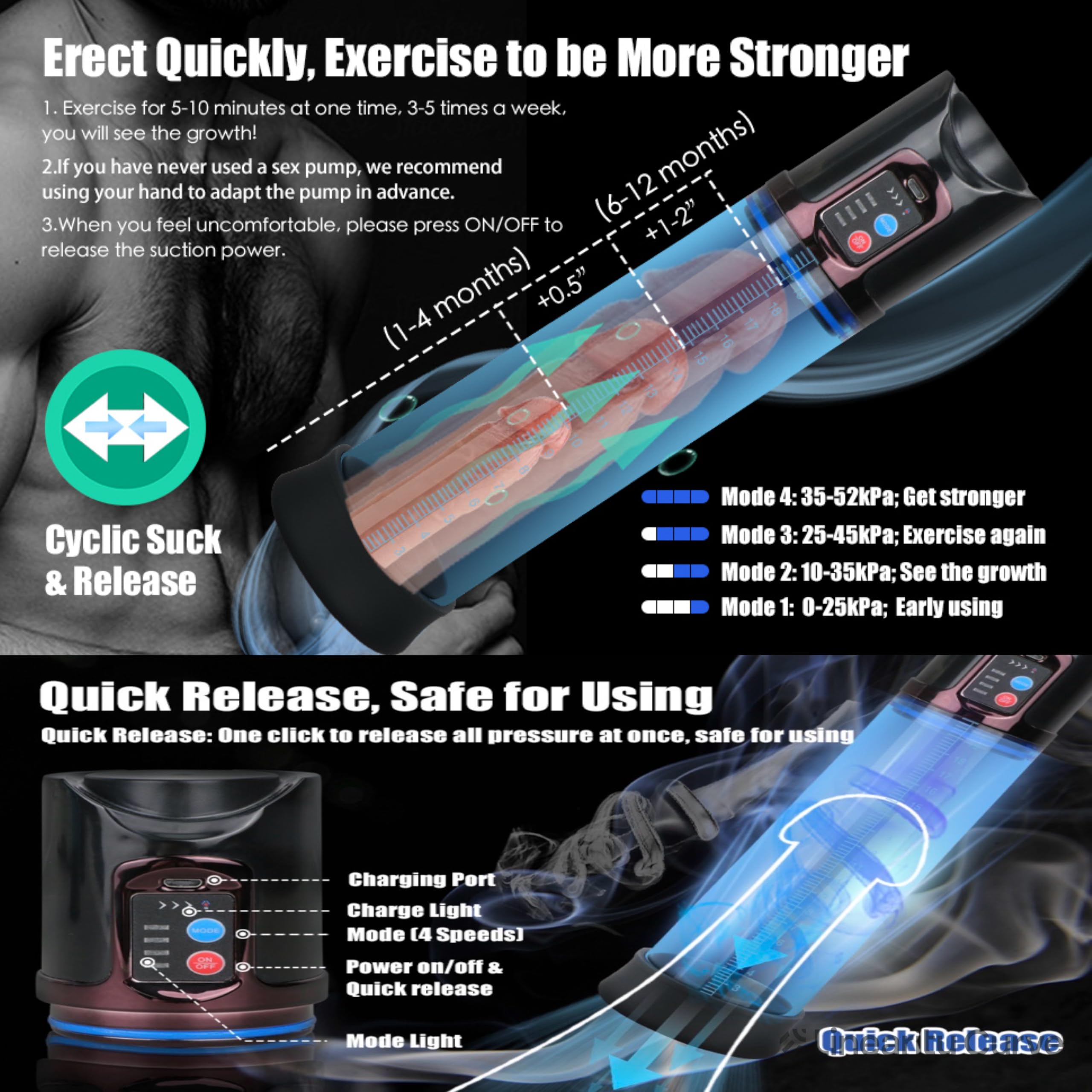 Mr. James Concepts Electric Penis Pump & Masturbation Trainer – Automatic Vacuum Enhancer with 4 Suction Modes, 2 Rubber Rings, Stronger Erections & Stamina Booster – Waterproof Silicone Cup (Black)