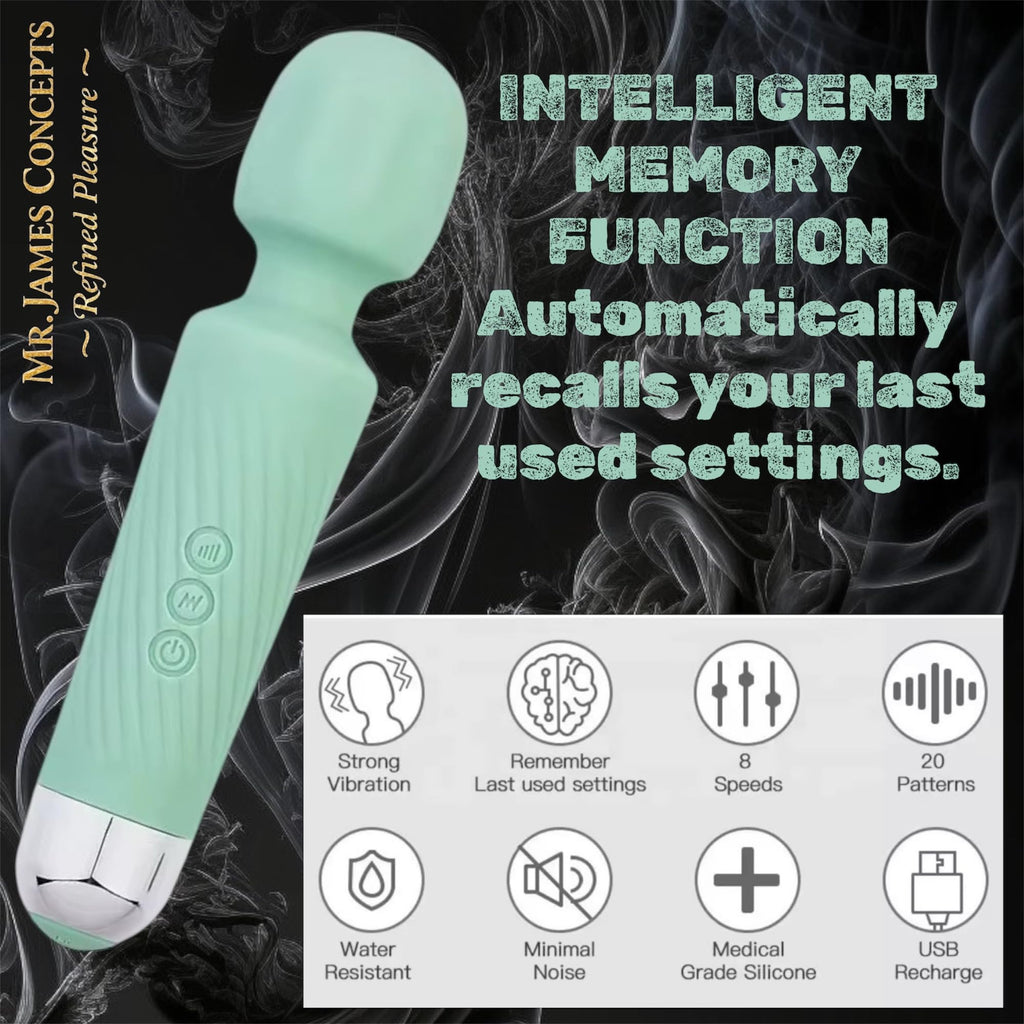 Mr James Concepts Refined Pleasure Rechargeable Wand Massager – 20 Patterns & 8 Speeds Personal Massager, Powerful Quiet Vibration, Flexible Head, Medical Grade Silicone, Waterproof IPX7 Body Massager