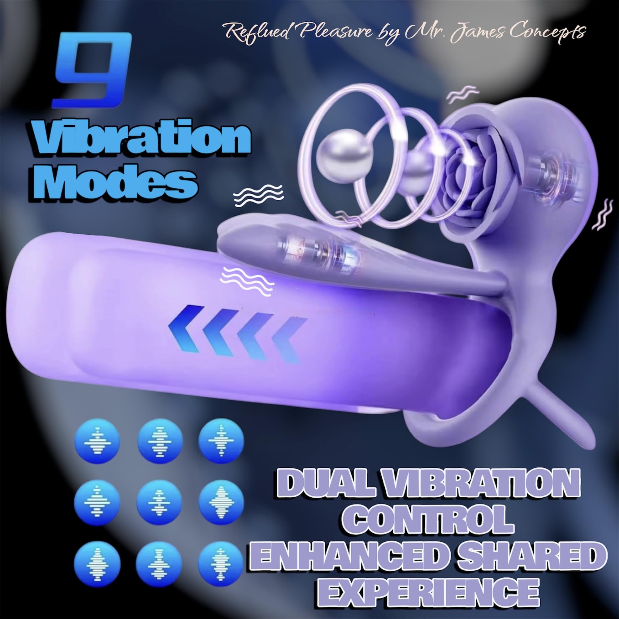 Mr James Concepts Wearable Dual Vibrator Ring – 10 Modes Prostate & Clitoral Stimulator, Waterproof, Soft Silicone, USB Rechargeable, Fits All, Couples Pleasure Toy