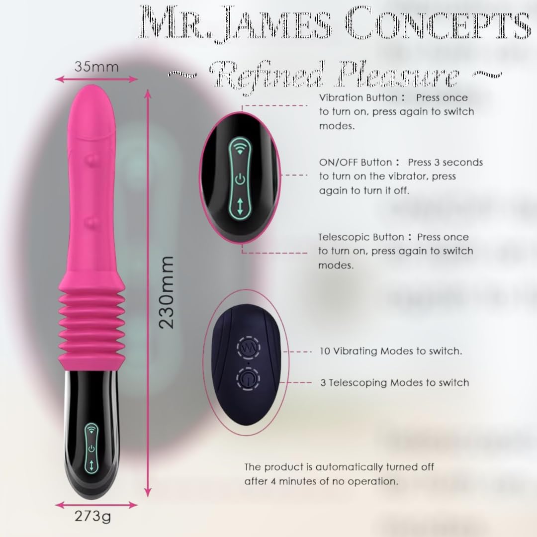 Mr. James™ Refined Pleasure 3-in-1 Telescopic Massager – 10 Vibration Modes | 3 Thrusting Speeds | Rotating Steel Ball | Waterproof | Rechargeable | Soft Silicone