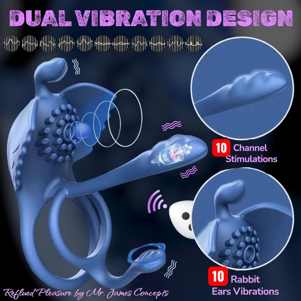 Mr James Concepts Wearable Dual Vibrator Ring – 10 Modes Prostate & Clitoral Stimulator, Waterproof, Soft Silicone, USB Rechargeable, Fits All, Couples Pleasure Toy