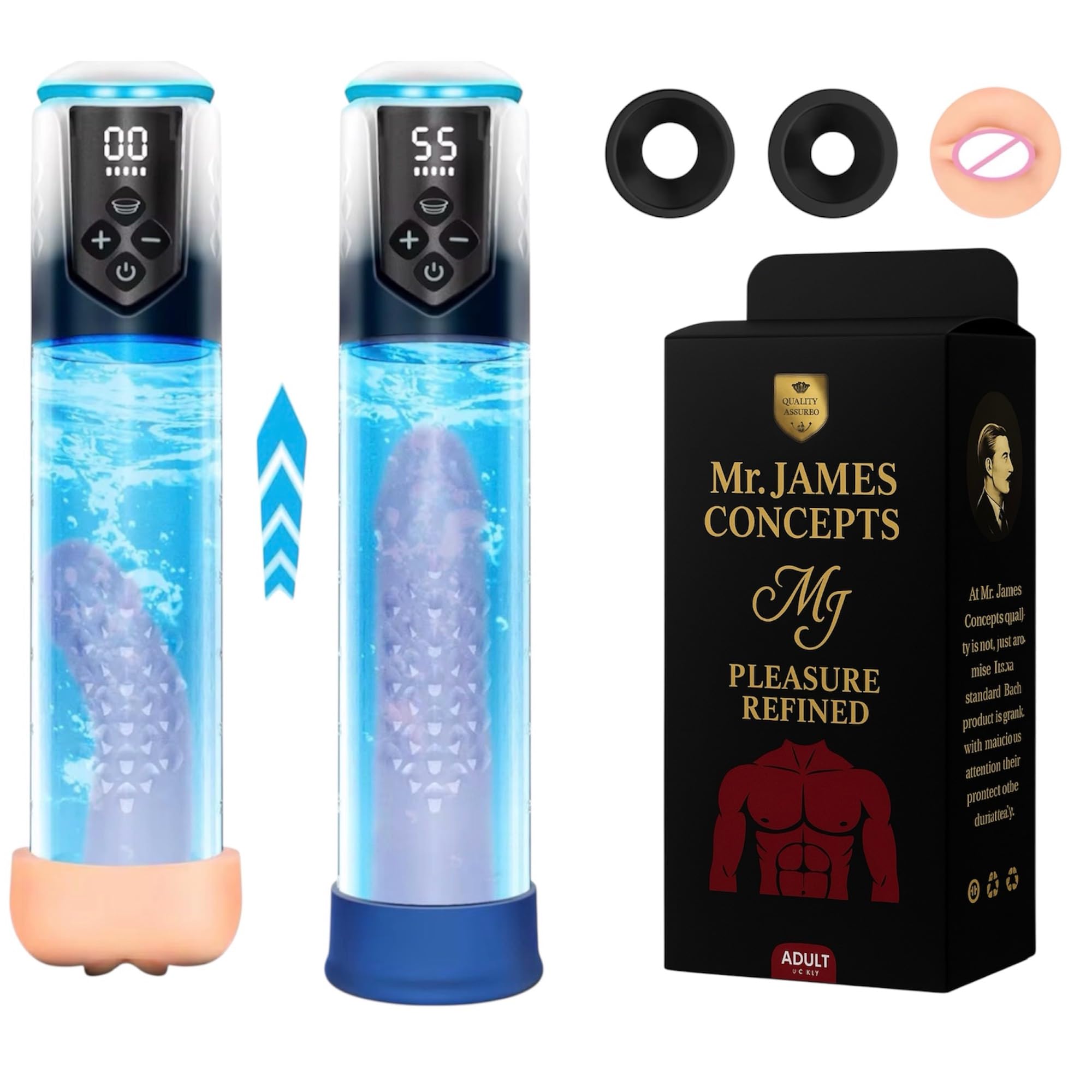 Mr. James Concepts · Automatic Prostate Massager & 3-in-1 Male Masturbator Pump (Gray-White Gradient) — 5 Auto-Suction Modes, One-Touch Burst & Deflate, LCD Touch Display, USB Rechargeable, Silicone +