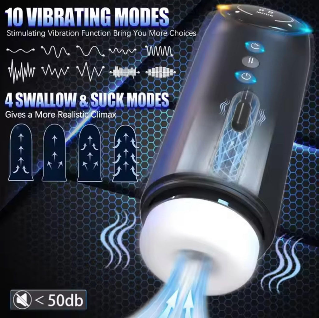 Mr. James™ Electric Masturbation Cup for Men – 10 Vibration & 4 Suction Modes, Thrusting, Moaning, Heating Base – Auto Stroker for Intense Male Pleasure