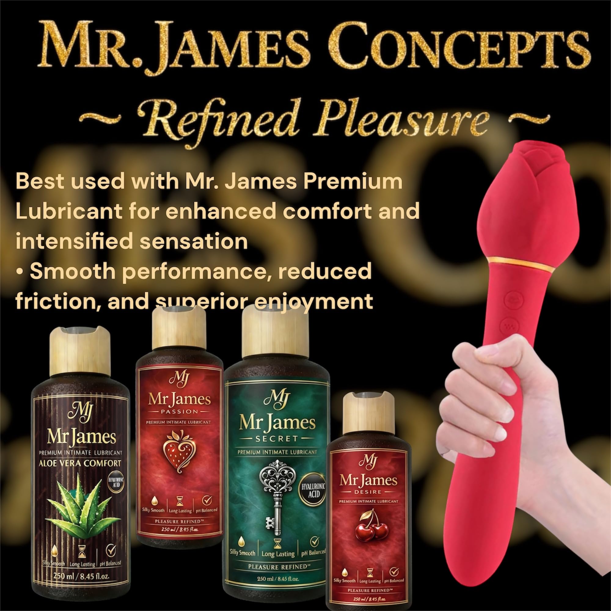Mr. James Rośe Vibrator for Women – 10 Vibration Modes, Clitoral & G-Spot Stimulation, Tongue-Like Suction, USB Rechargeable, IPX7 Waterproof – Elegant Spa-Style Silicone Massager