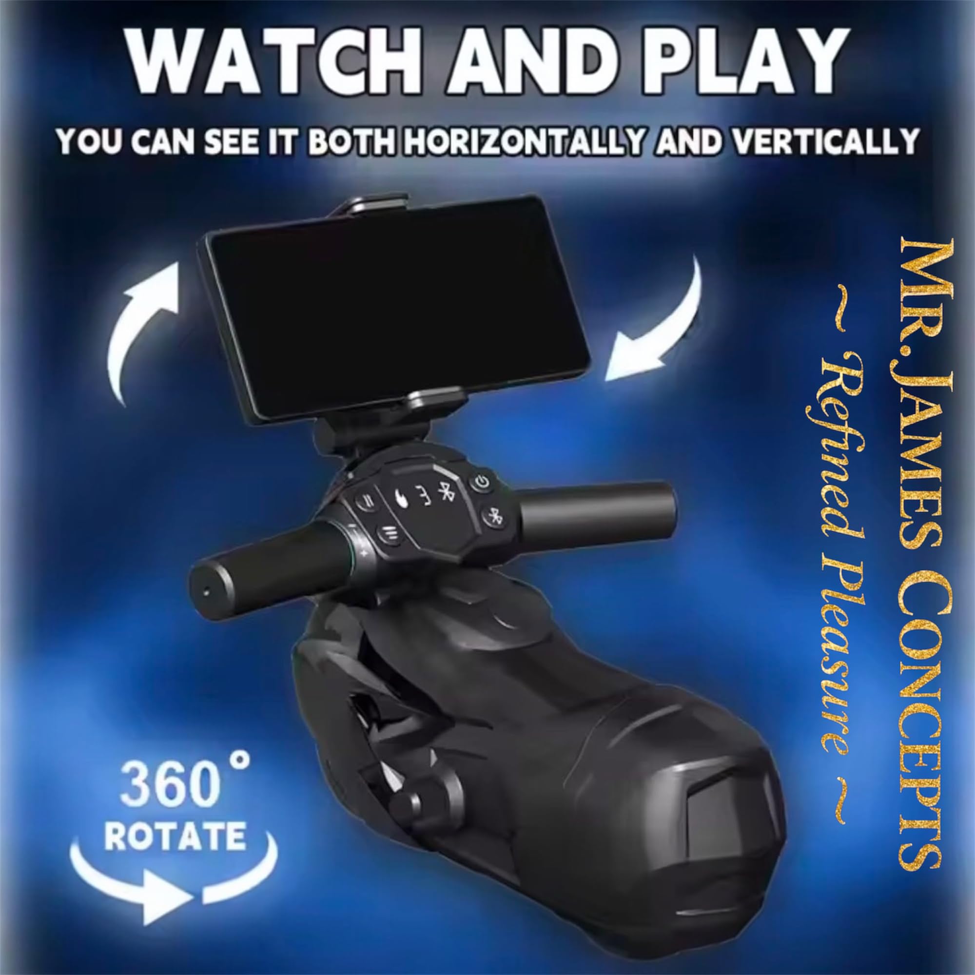 Mr. James Concepts™ Bluetooth Thrusting Male Masturbator Cup – Automatic Heating, Suction & Vibration with 360° Phone Holder | Telescopic Penis Stroker with 10 Suction & 13 Vibration Modes – Refined P