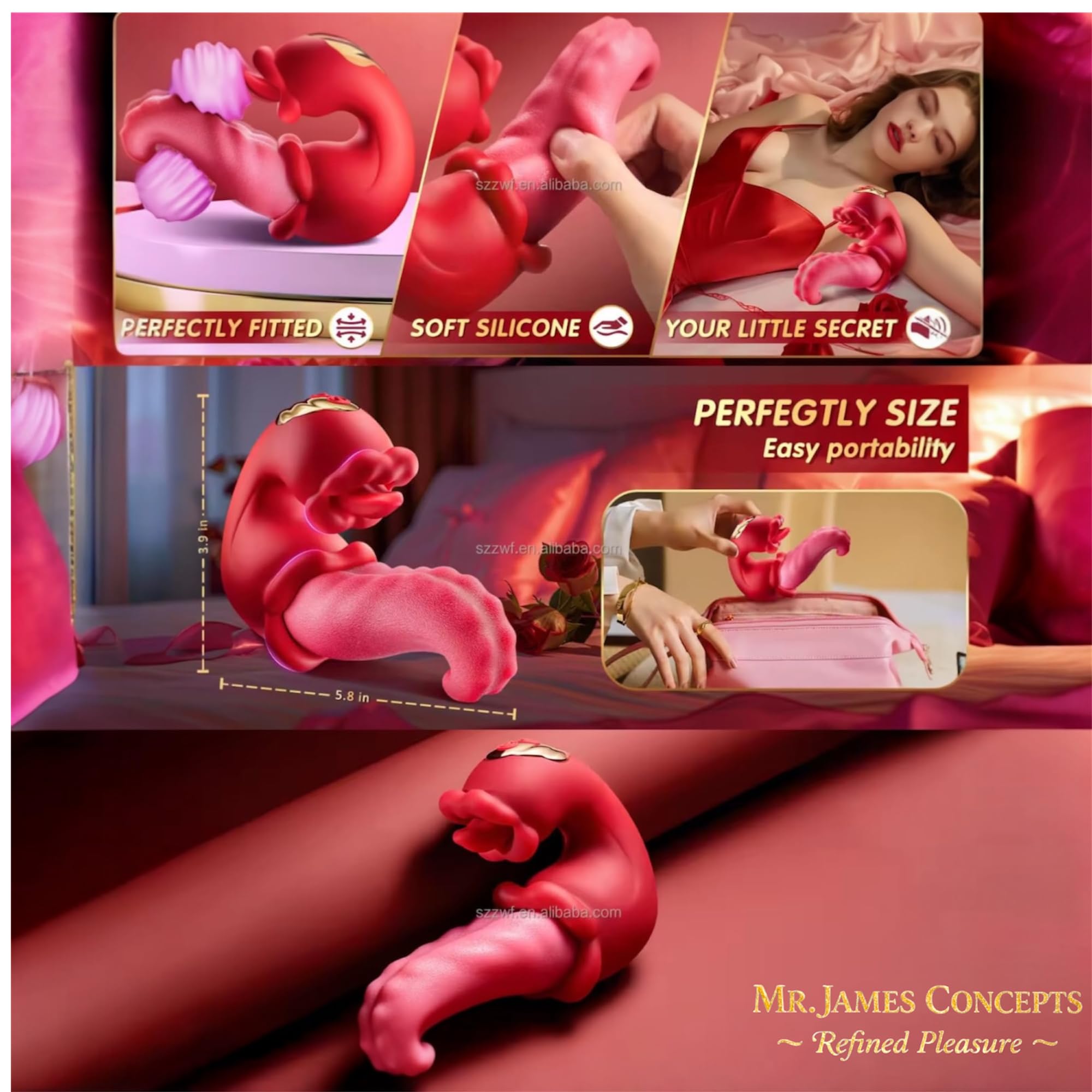 Mr. James™ 4-in-1 G Spot & Clitoral Vibrator – Double Tongue Licking, Nipple Stimulator, 10 Vibration Modes – Rechargeable Adult Toy for Women