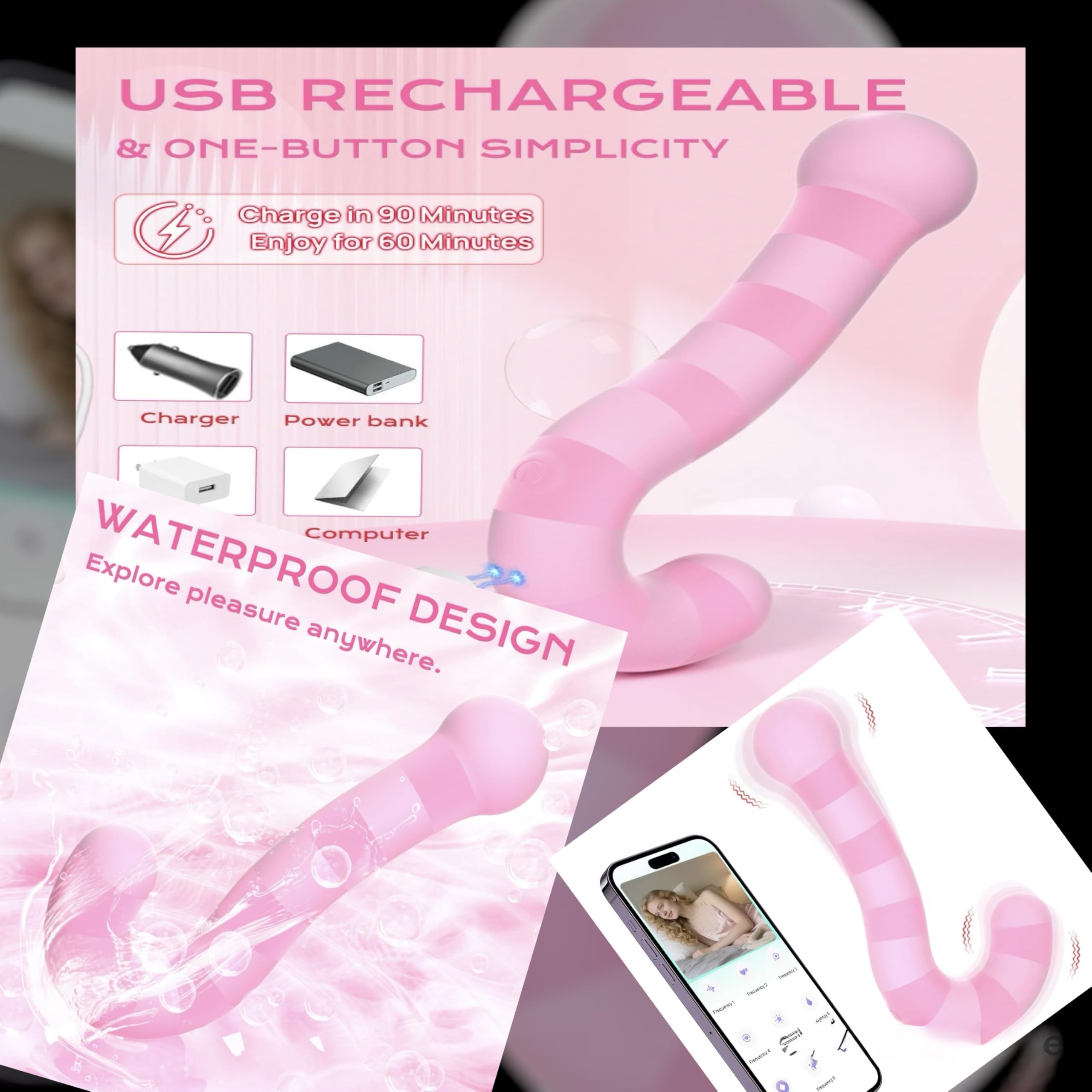 Mr James Concepts RoseCurve™ Smart App-Controlled Vibrator – Luxury Curved Dual Stimulation Massager, 9 Vibration Modes, Whisper-Quiet, USB Rechargeable, Waterproof Design