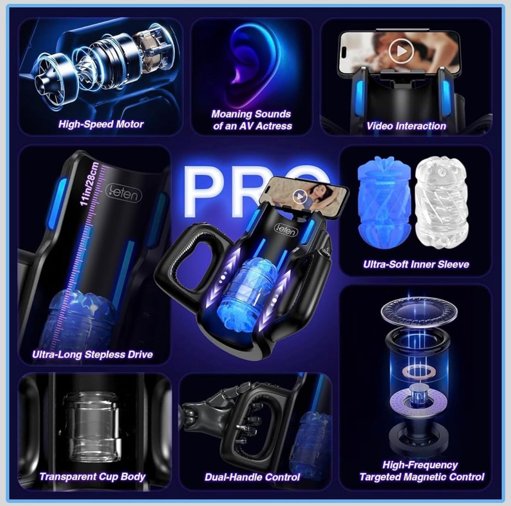 Mr. James Concepts King of Guns PRO – Automatic Telescopic Masturbator Machine with 72 Thrusting Modes, Dual-Handle Interactive Control, Realistic Vagina Liner, Type-C, Waterproof Men’s Pleasure Robot