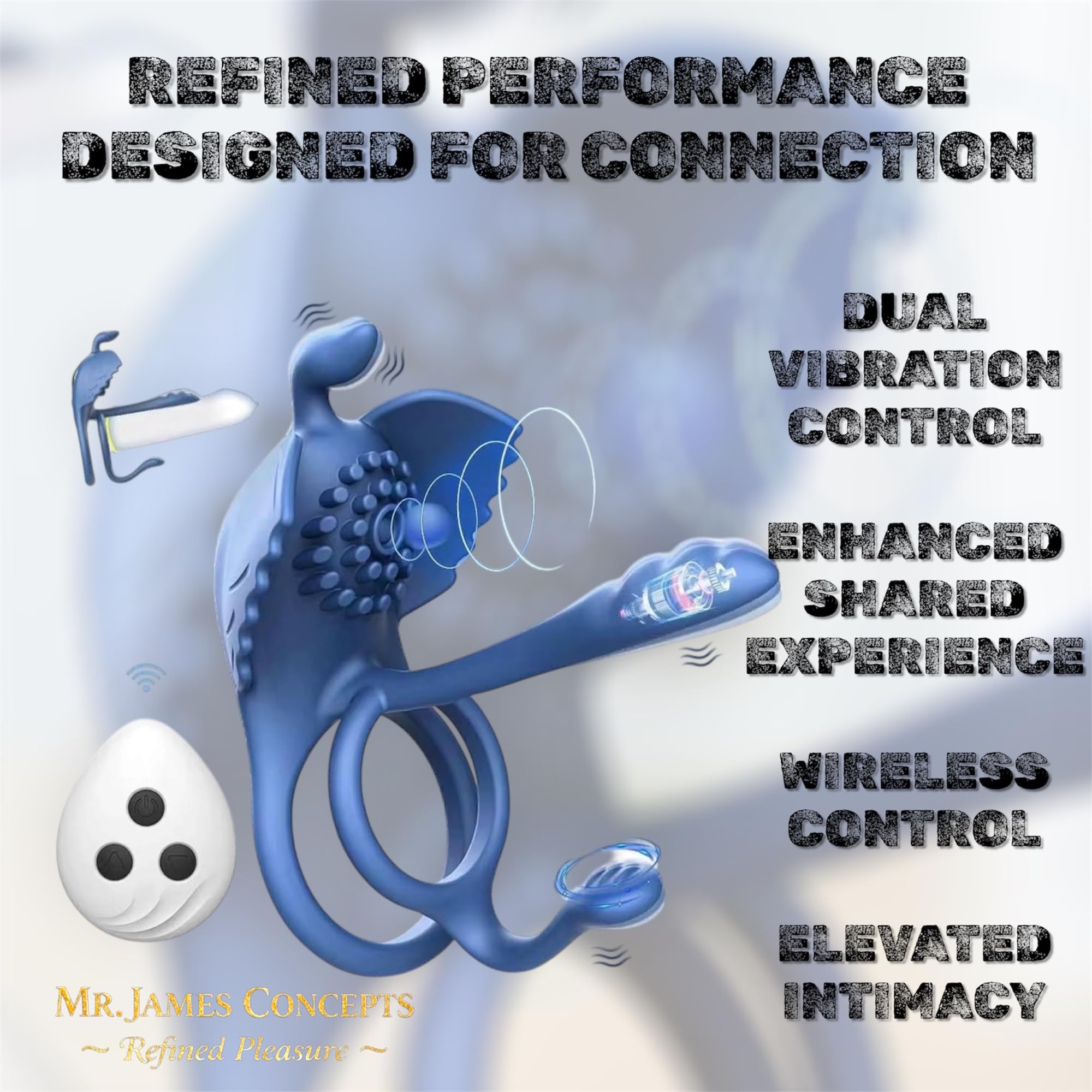 Mr James Concepts Wearable Dual Vibrator Ring – 10 Modes Prostate & Clitoral Stimulator, Waterproof, Soft Silicone, USB Rechargeable, Fits All, Couples Pleasure Toy