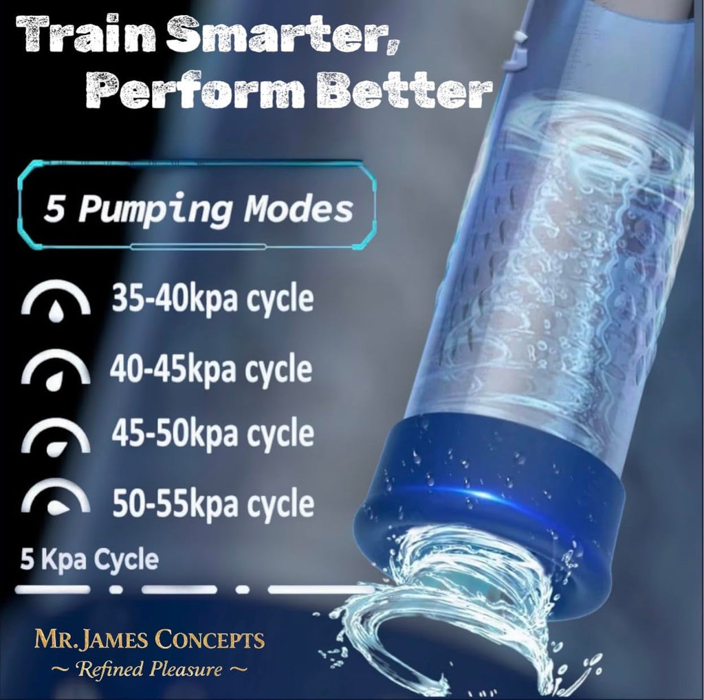 Mr. James Concepts · Automatic Prostate Massager & 3-in-1 Male Masturbator Pump (Gray-White Gradient) — 5 Auto-Suction Modes, One-Touch Burst & Deflate, LCD Touch Display, USB Rechargeable, Silicone +