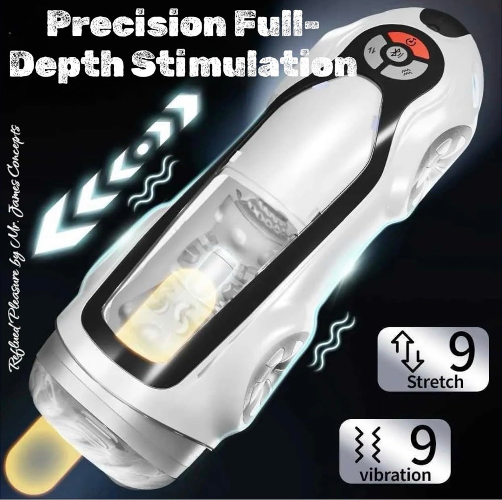 MR JAMES AURORA V12 HyperDrive™ Smart Male Masturbator – App Bluetooth Control, 9 Thrusting & 9 Vibration Modes, Heating Function, Interactive Voice & Music Sync, 3D Textured Sleeve, USB-C Rechargeabl