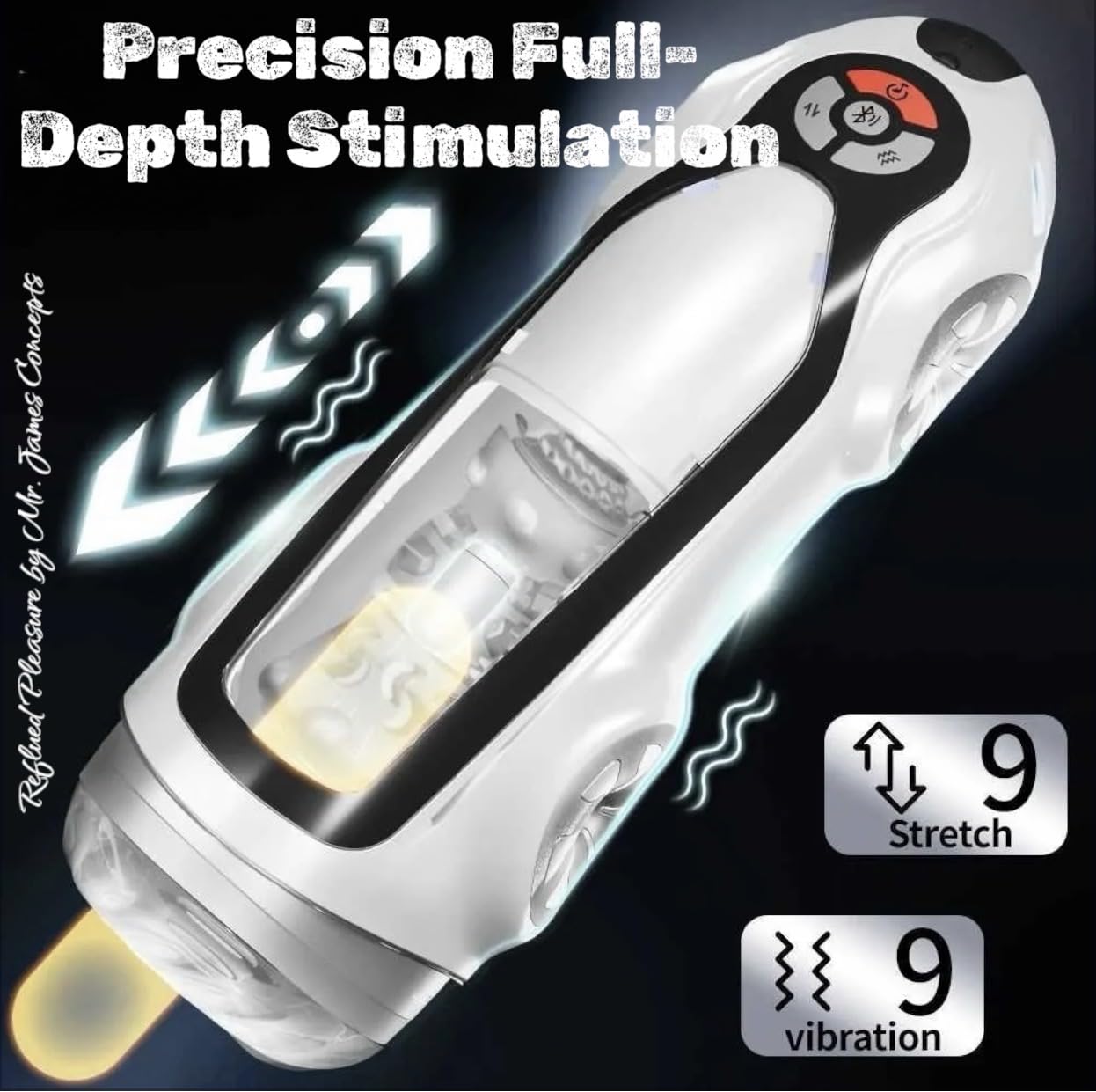 MR JAMES AURORA V12 HyperDrive™ Smart Male Masturbator – App Bluetooth Control, 9 Thrusting & 9 Vibration Modes, Heating Function, Interactive Voice & Music Sync, 3D Textured Sleeve, USB-C Rechargeabl