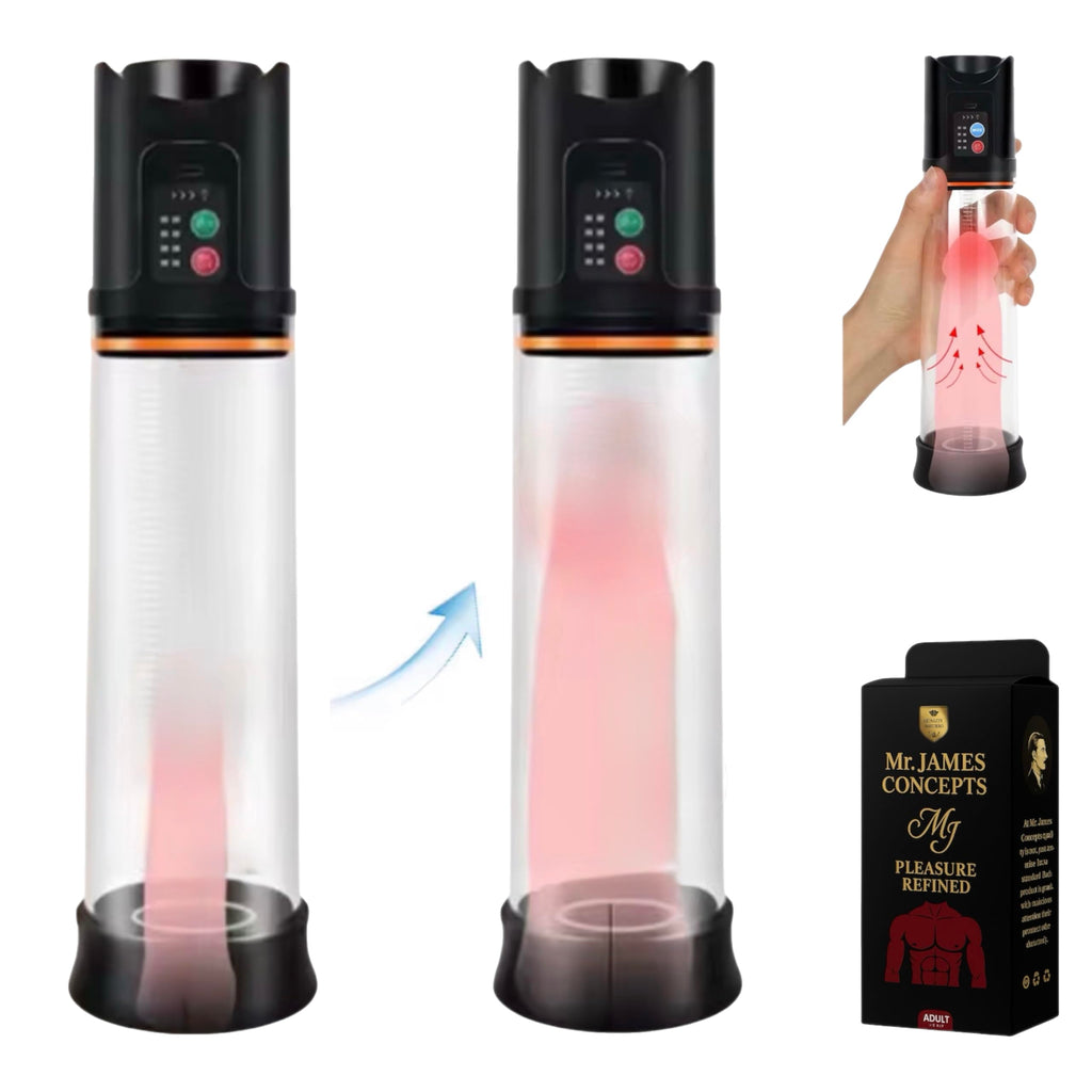 Mr. James Concepts Electric Penis Pump & Masturbation Trainer – Automatic Vacuum Enhancer with 4 Suction Modes, 2 Rubber Rings, Stronger Erections & Stamina Booster – Waterproof Silicone Cup (Black)