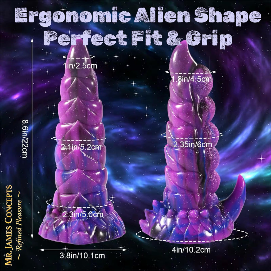 Mr. James Concepts Alien Monster Thrusting & Vibrating Dildo with Remote Control – 7 Thrusting Modes, 10 Vibrations, 42°C Heating, Fantasy Knot Design, Strong Suction Cup, Premium Silicone, Waterproof