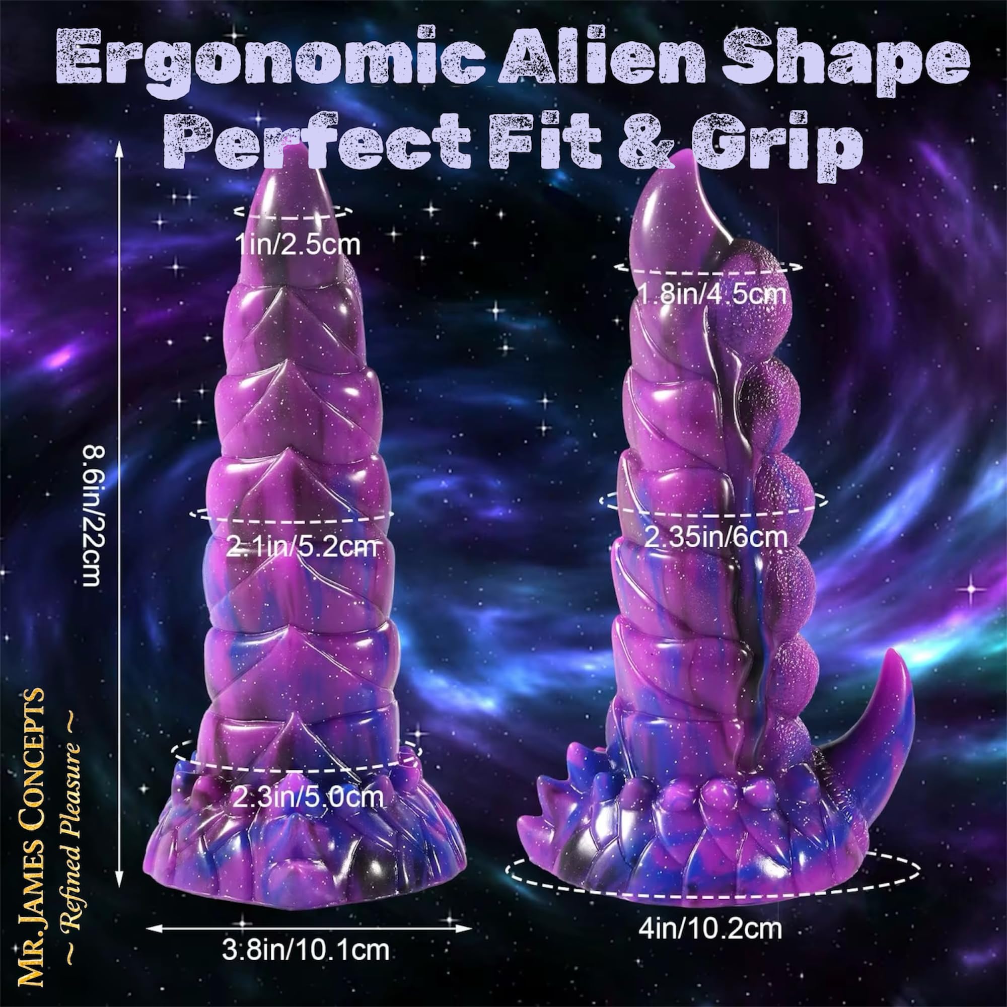 Mr. James Concepts Alien Monster Thrusting & Vibrating Dildo with Remote Control – 7 Thrusting Modes, 10 Vibrations, 42°C Heating, Fantasy Knot Design, Strong Suction Cup, Premium Silicone, Waterproof
