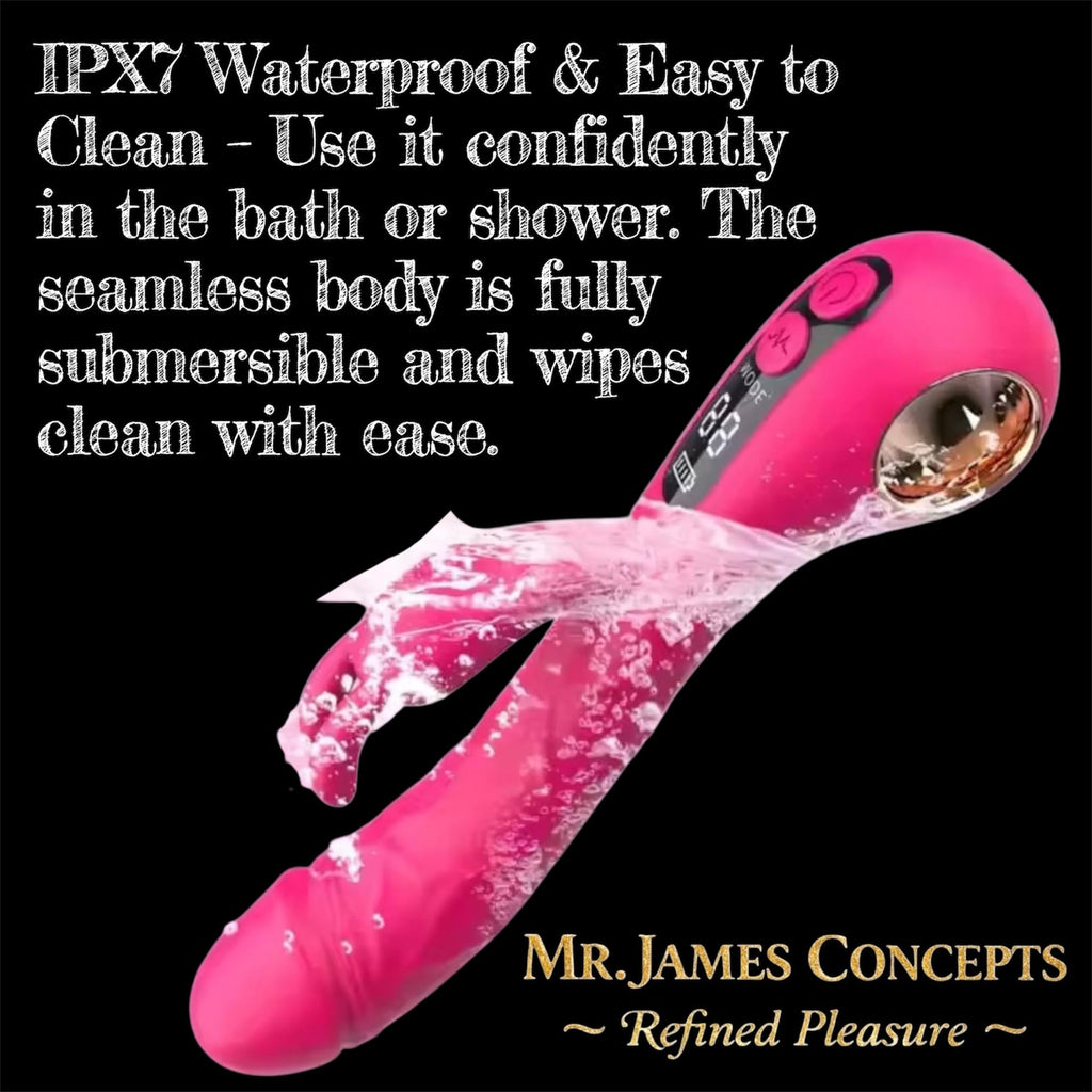 Mr. James Dual Stimulation Rabbit Vibrator – 9 Vibration Modes, LCD Display, G-Spot & Clitoral Stimulator, USB Rechargeable, IPX7 Waterproof – Pleasure Refined