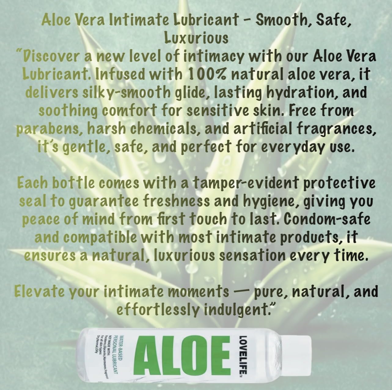 Aloe Vera Intimate lotion 240ml – Water Based Personal lotion for Sensitive Skin, Long Lasting Smooth Glide, Paraben Free, Condom Safe