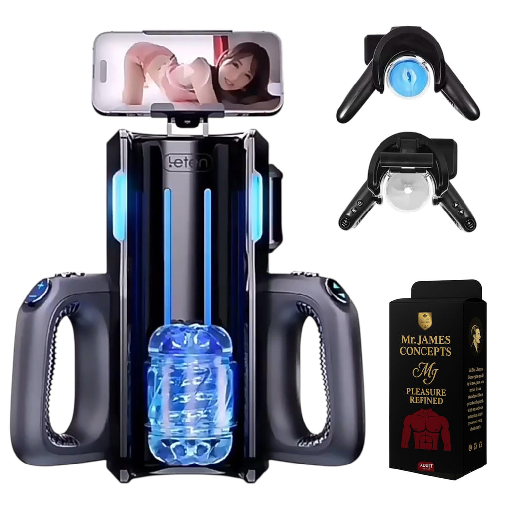 Mr. James Concepts King of Guns PRO – Automatic Telescopic Masturbator Machine with 72 Thrusting Modes, Dual-Handle Interactive Control, Realistic Vagina Liner, Type-C, Waterproof Men’s Pleasure Robot