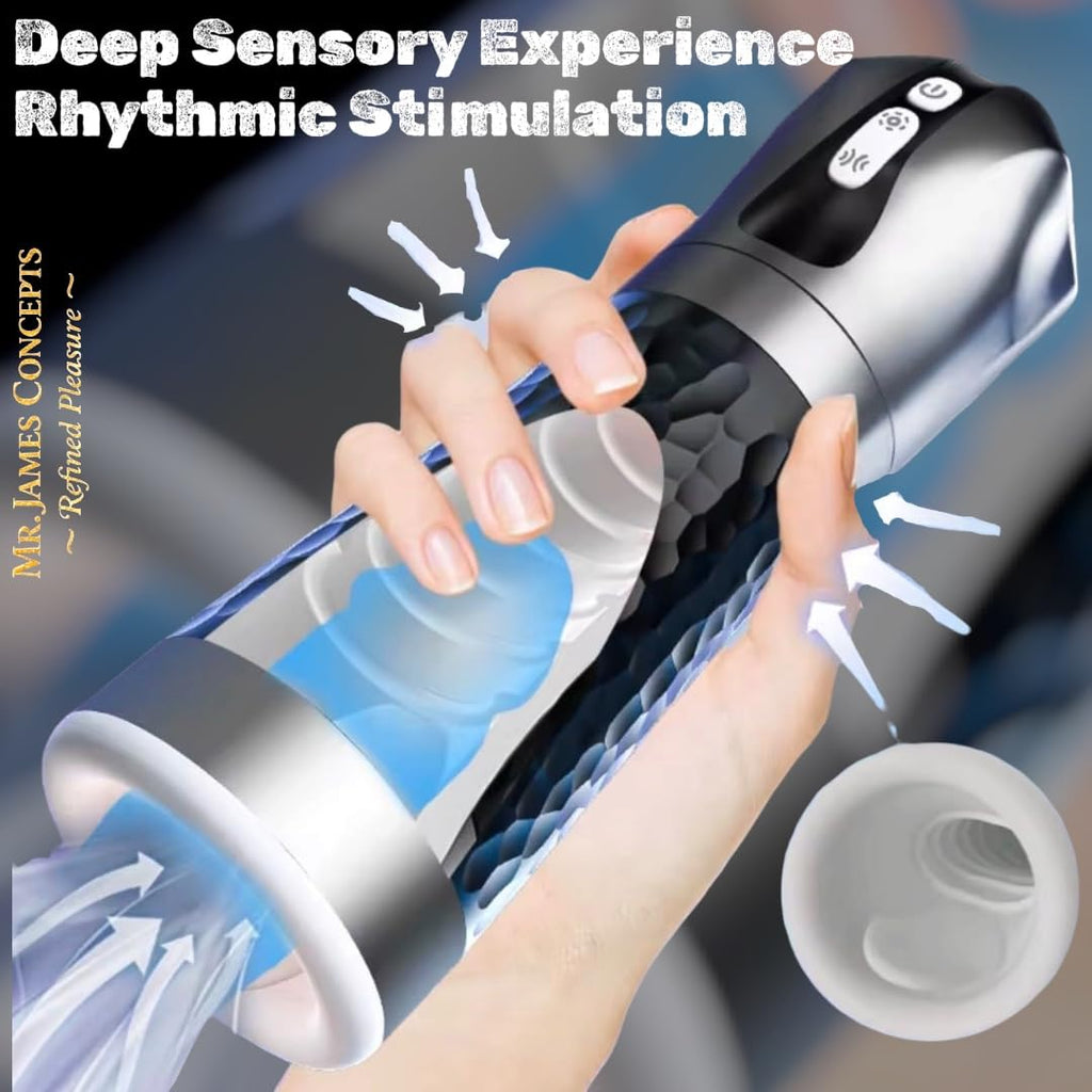 Mr. James Concepts Automatic Male Masturbator Cup – Dual Motor Hands-Free Stroker with 10 Vibration Modes & 5 Pressure Levels, 360° Adaptive Fit, Waterproof, USB Rechargeable – Refined Pleasure