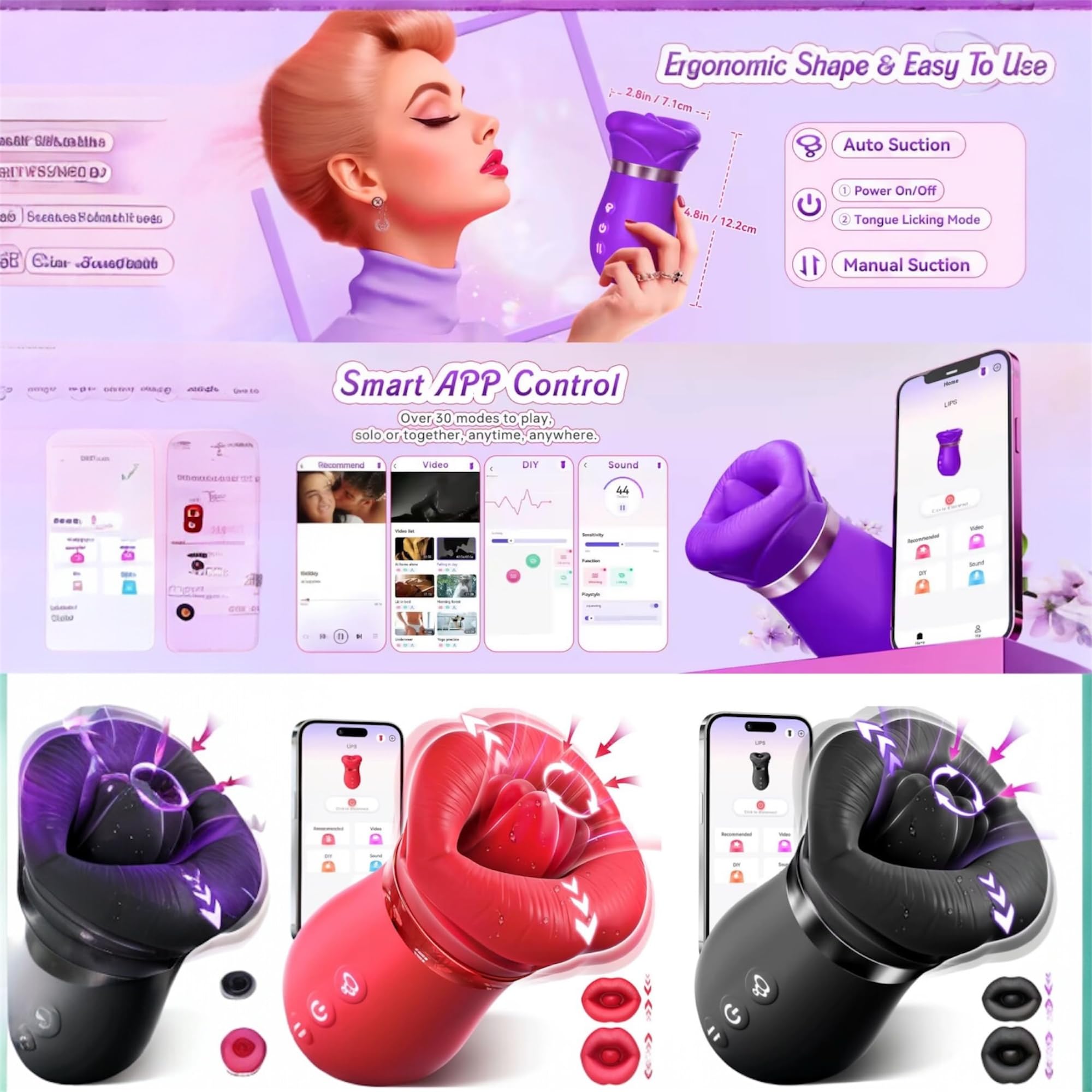 Mr. James™ 5-in-1 Smart Pleasure Device – APP-Controlled Kiss Vibrator with Licking, Vibration & Suction – Ergonomic Design for External Intimate Massage – Rechargeable & Waterproof