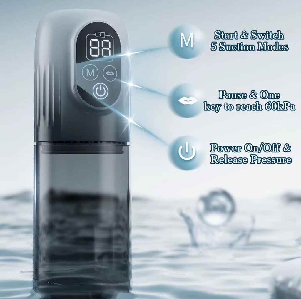 Mr. James® 6-in-1 Electric Penis Vacuum Pump – LED Display, 6 Training & 5 Suction Modes, Waterproof Male Enlarger with Cock Ring & Aircraft Cup – Pleasure Refined