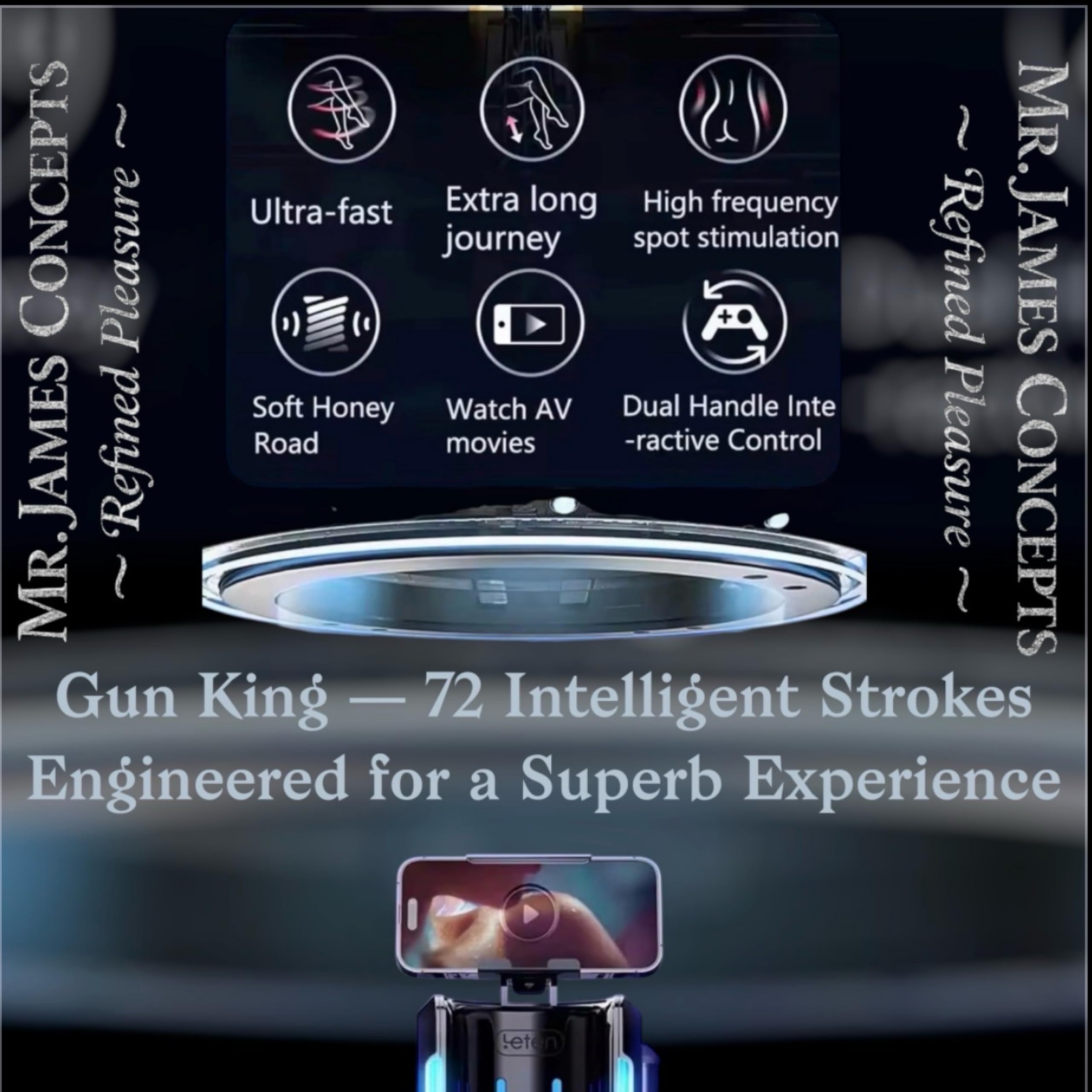 Mr. James Concepts King of Guns PRO – Automatic Telescopic Masturbator Machine with 72 Thrusting Modes, Dual-Handle Interactive Control, Realistic Vagina Liner, Type-C, Waterproof Men’s Pleasure Robot