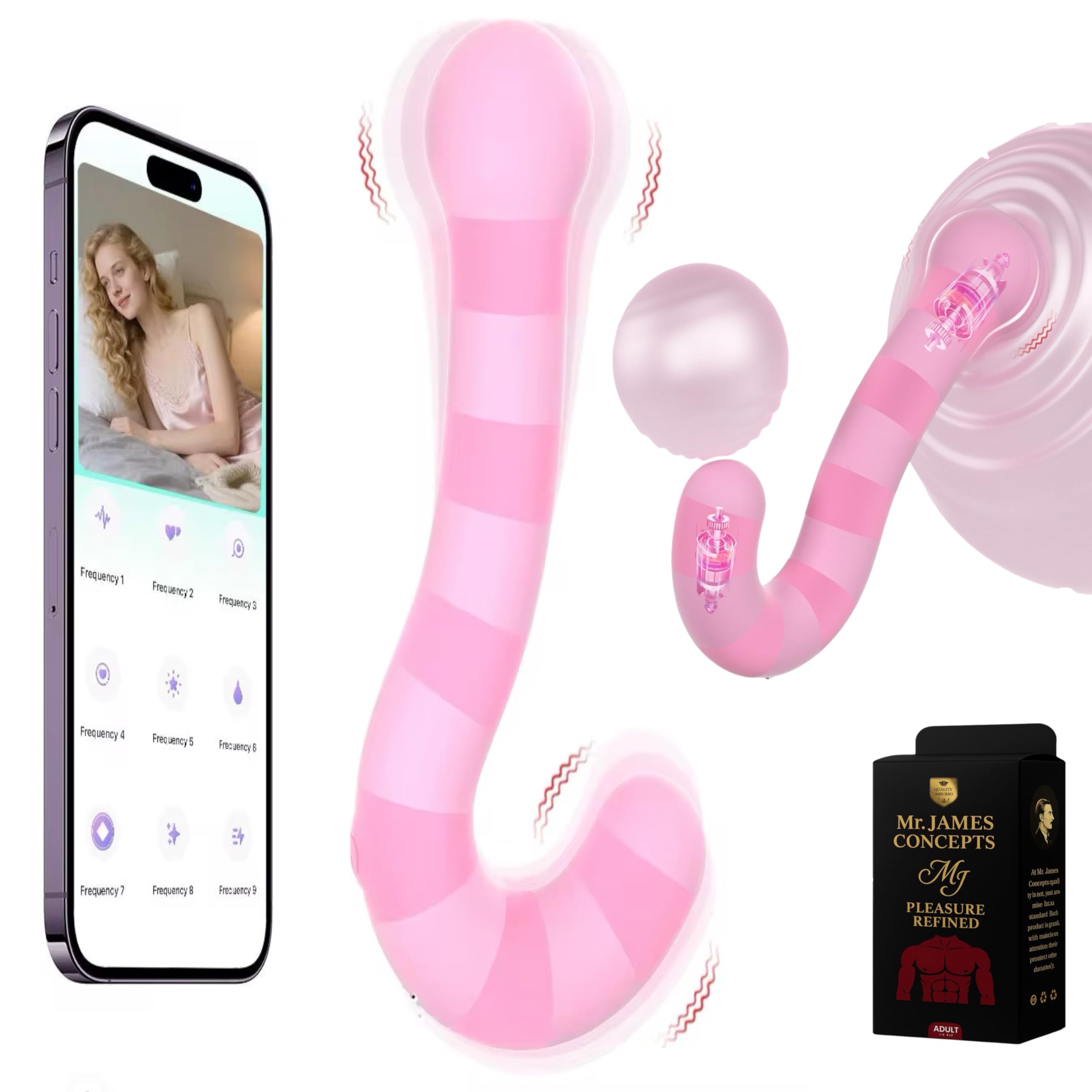 Mr James Concepts RoseCurve™ Smart App-Controlled Vibrator – Luxury Curved Dual Stimulation Massager, 9 Vibration Modes, Whisper-Quiet, USB Rechargeable, Waterproof Design