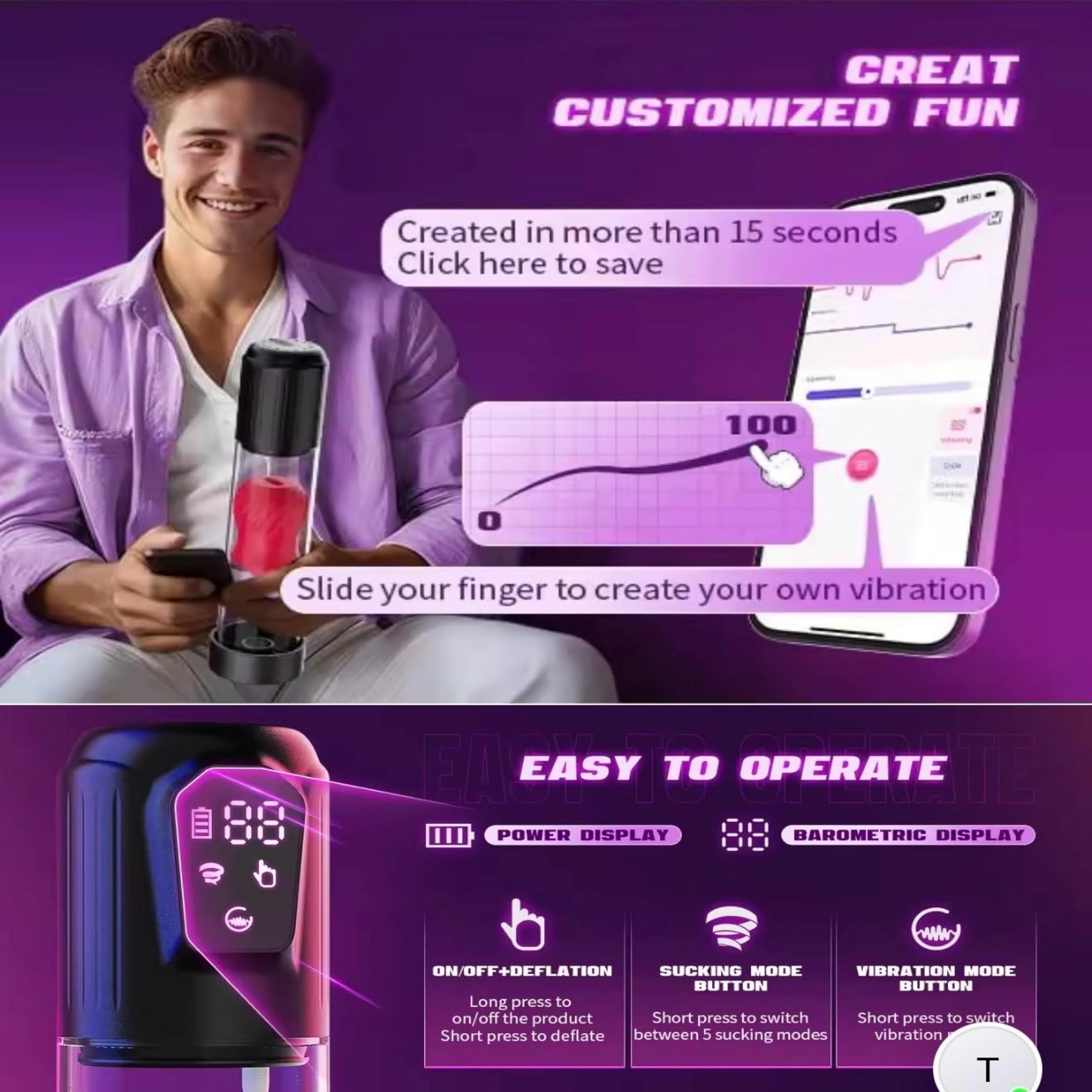 Mr. James Concepts APP-Controlled Electric Penis Pump & Male Masturbator – Automatic Vacuum Enlargement Device with 5 Suction Modes & 3D TPE Sleeve | USB Rechargeable, 100% Waterproof, Delay Training