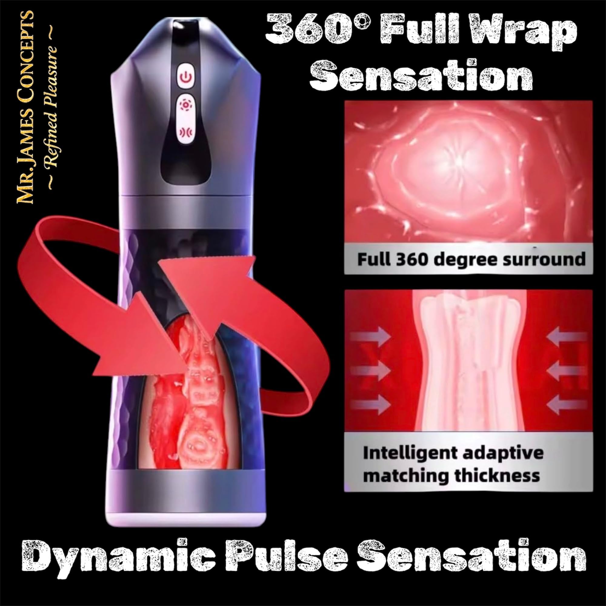 Mr. James Concepts Automatic Male Masturbator Cup – Dual Motor Hands-Free Stroker with 10 Vibration Modes & 5 Pressure Levels, 360° Adaptive Fit, Waterproof, USB Rechargeable – Refined Pleasure
