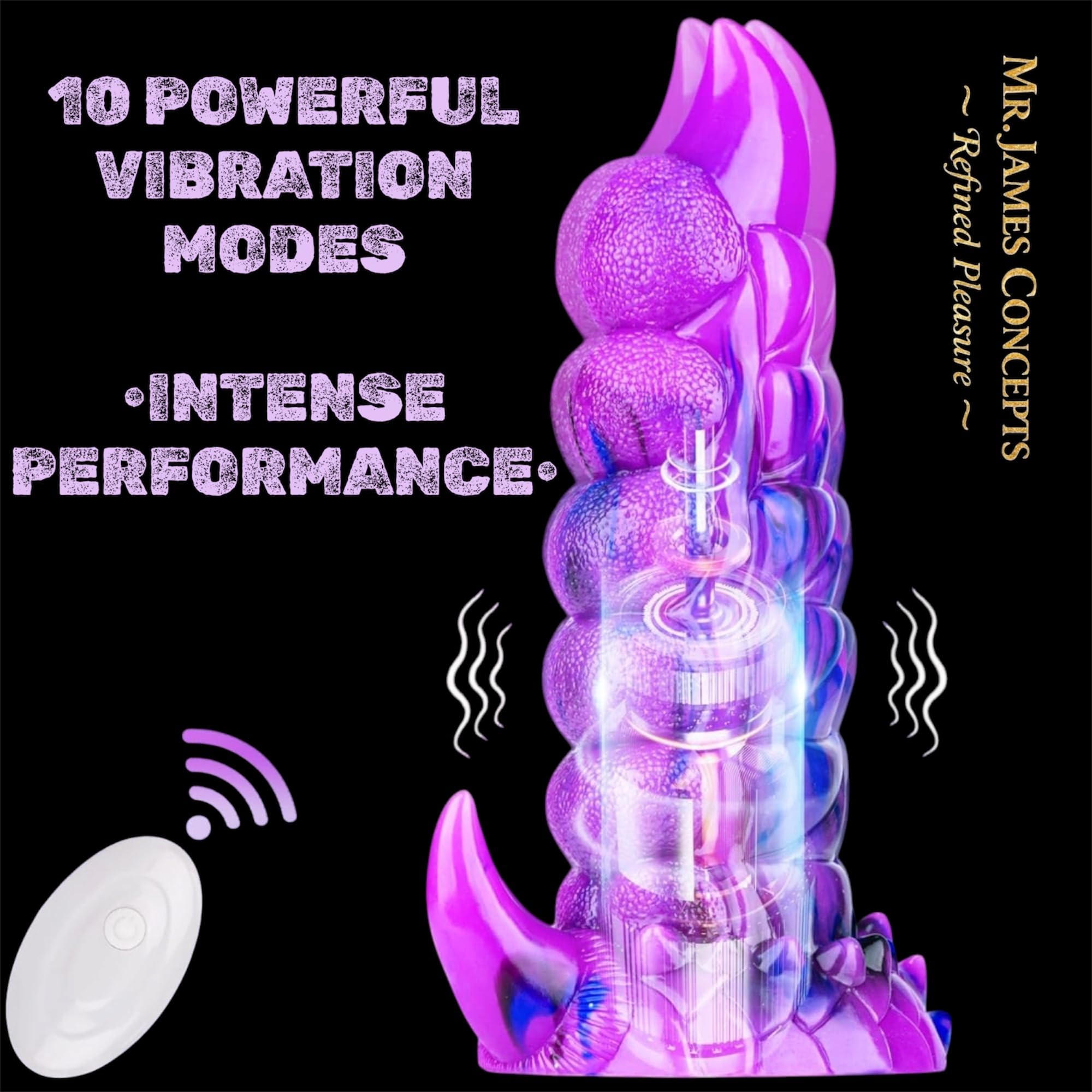 Mr. James Concepts Alien Monster Thrusting & Vibrating Dildo with Remote Control – 7 Thrusting Modes, 10 Vibrations, 42°C Heating, Fantasy Knot Design, Strong Suction Cup, Premium Silicone, Waterproof