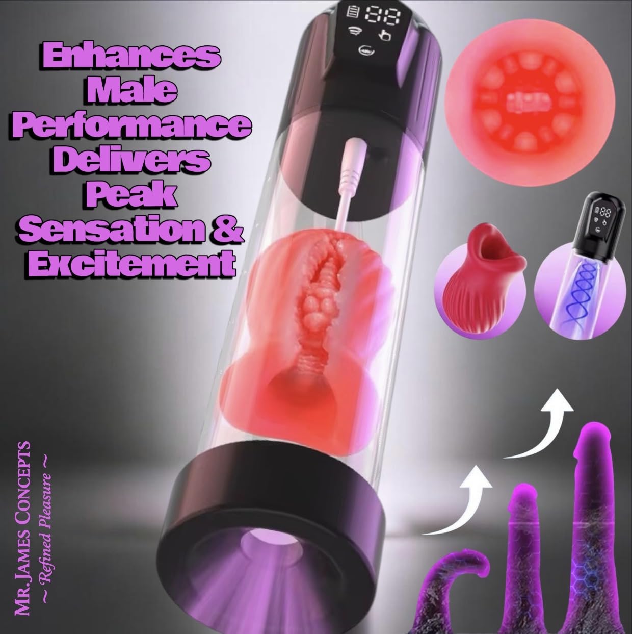 Mr. James Concepts APP-Controlled Electric Penis Pump & Male Masturbator – Automatic Vacuum Enlargement Device with 5 Suction Modes & 3D TPE Sleeve | USB Rechargeable, 100% Waterproof, Delay Training
