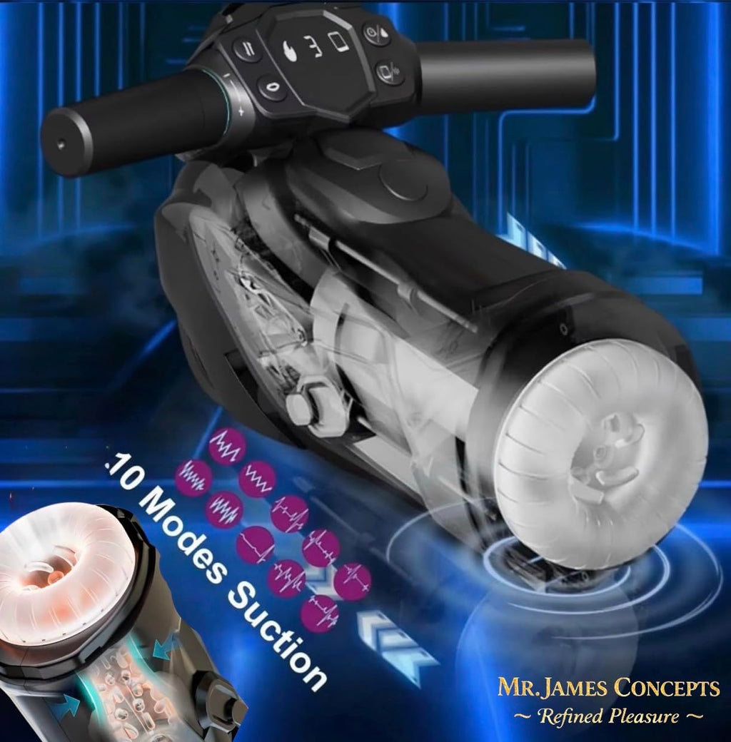 Mr. James Concepts™ Bluetooth Thrusting Male Masturbator Cup – Automatic Heating, Suction & Vibration with 360° Phone Holder | Telescopic Penis Stroker with 10 Suction & 13 Vibration Modes – Refined P