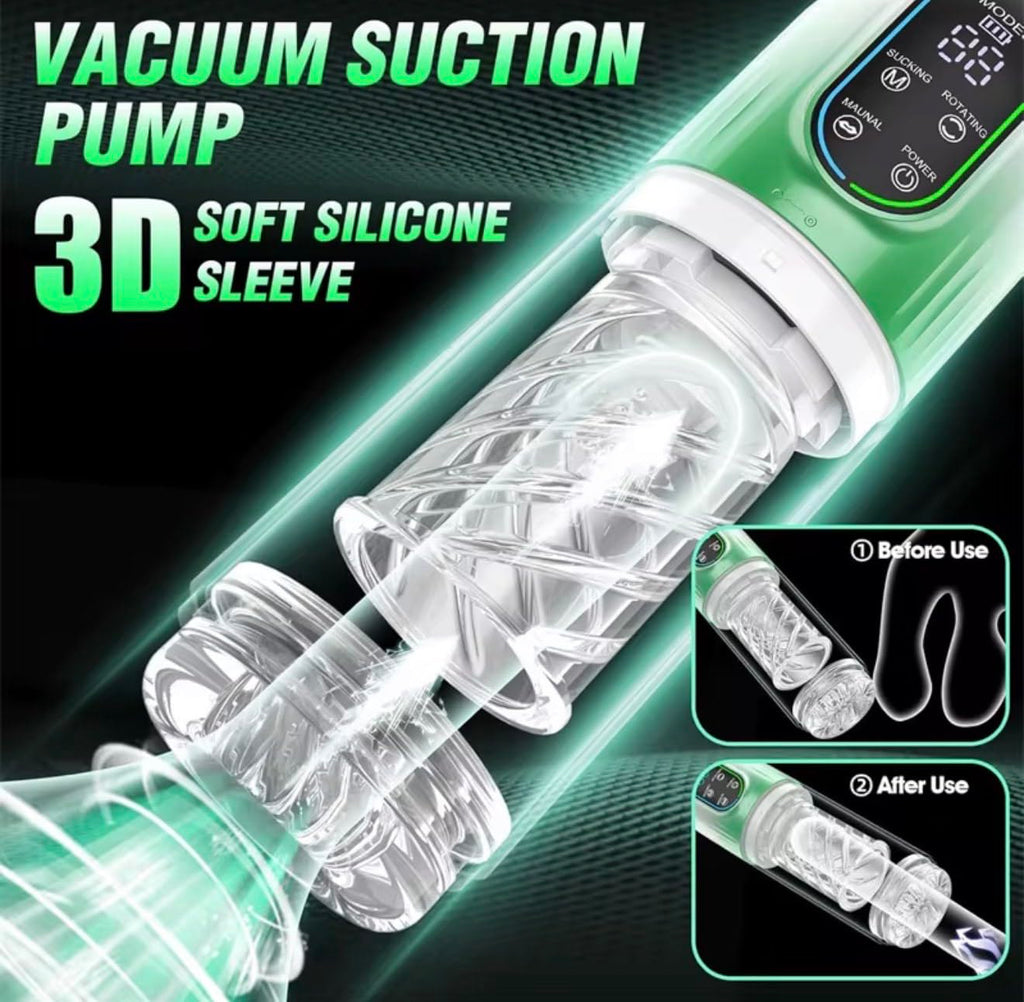 Mr. James™ Male Masturbator Cup with Vacuum Pump – 3 Pressure Levels, 3D Thrusting & Rotating, 7 Modes, Soft Silicone Sleeve, Waterproof, USB Rechargeable Stroker