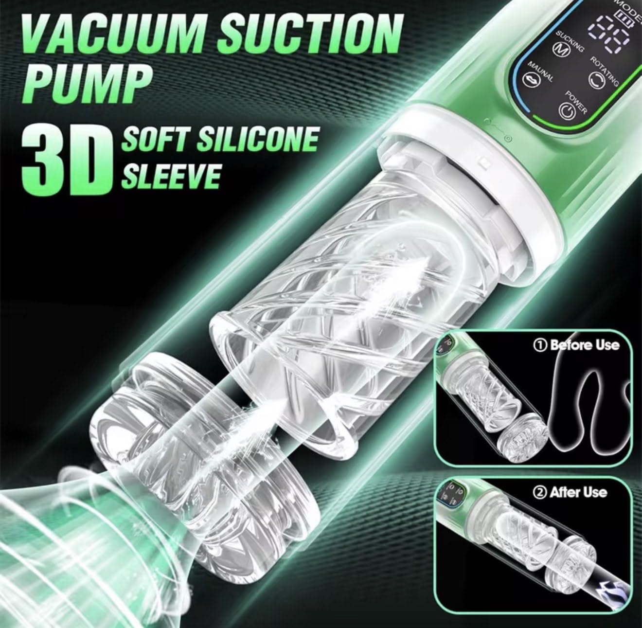 Mr. James™ Male Masturbator Cup with Vacuum Pump – 3 Pressure Levels, 3D Thrusting & Rotating, 7 Modes, Soft Silicone Sleeve, Waterproof, USB Rechargeable Stroker