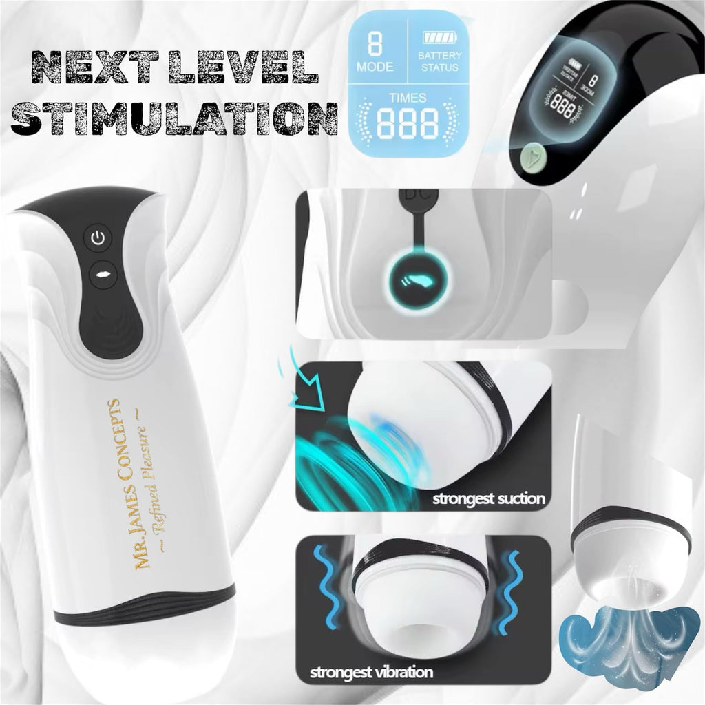 Mr. James™ Automatic Suction Masturbator Cup – 12 Suction & Vibration Modes, Heating, Hands-Free Deep Throat Blowjob Simulator, USB Rechargeable, Skin-Friendly, Glans Training Toy