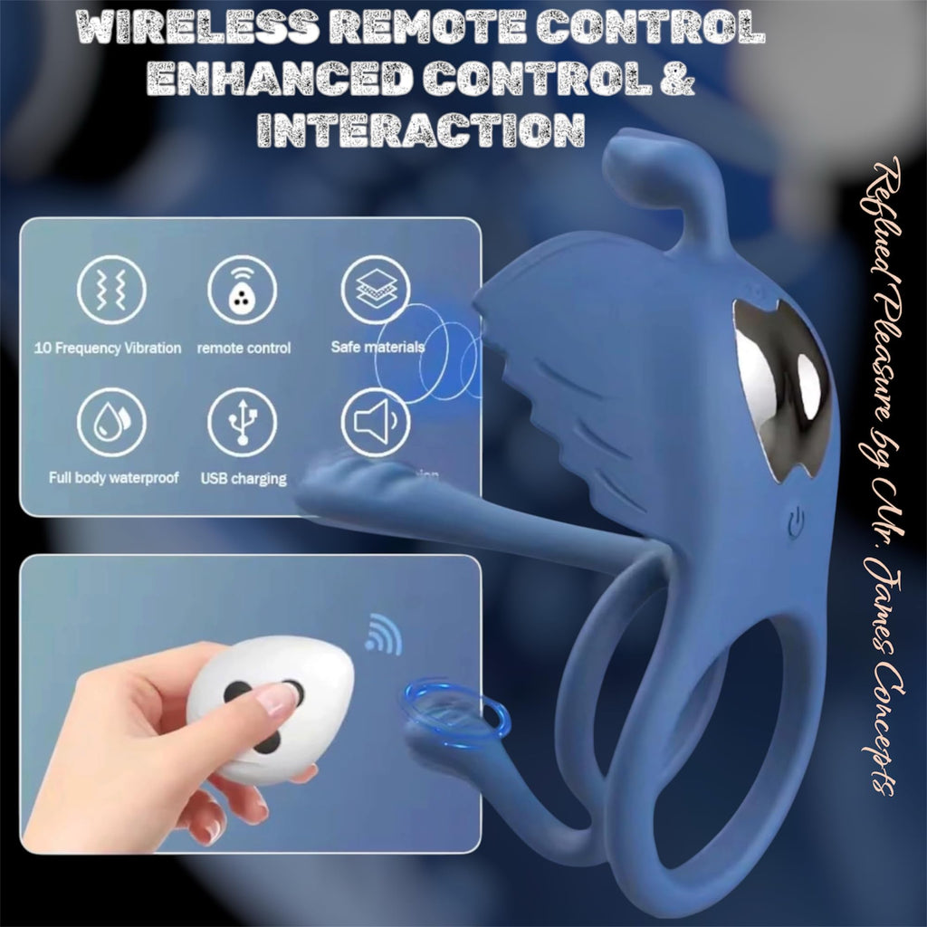 Mr James Concepts Wearable Dual Vibrator Ring – 10 Modes Prostate & Clitoral Stimulator, Waterproof, Soft Silicone, USB Rechargeable, Fits All, Couples Pleasure Toy