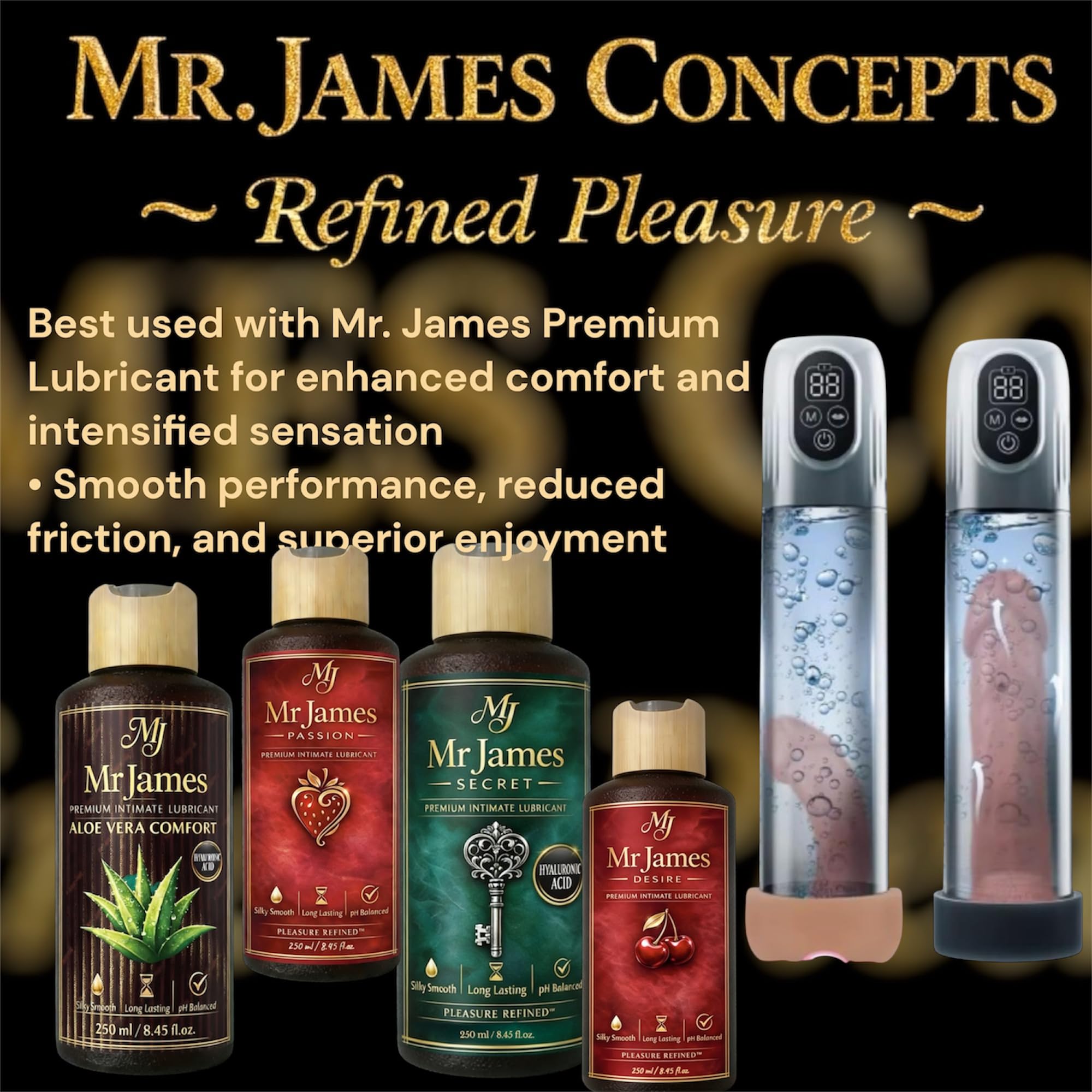Mr. James® 6-in-1 Electric Penis Vacuum Pump – LED Display, 6 Training & 5 Suction Modes, Waterproof Male Enlarger with Cock Ring & Aircraft Cup – Pleasure Refined