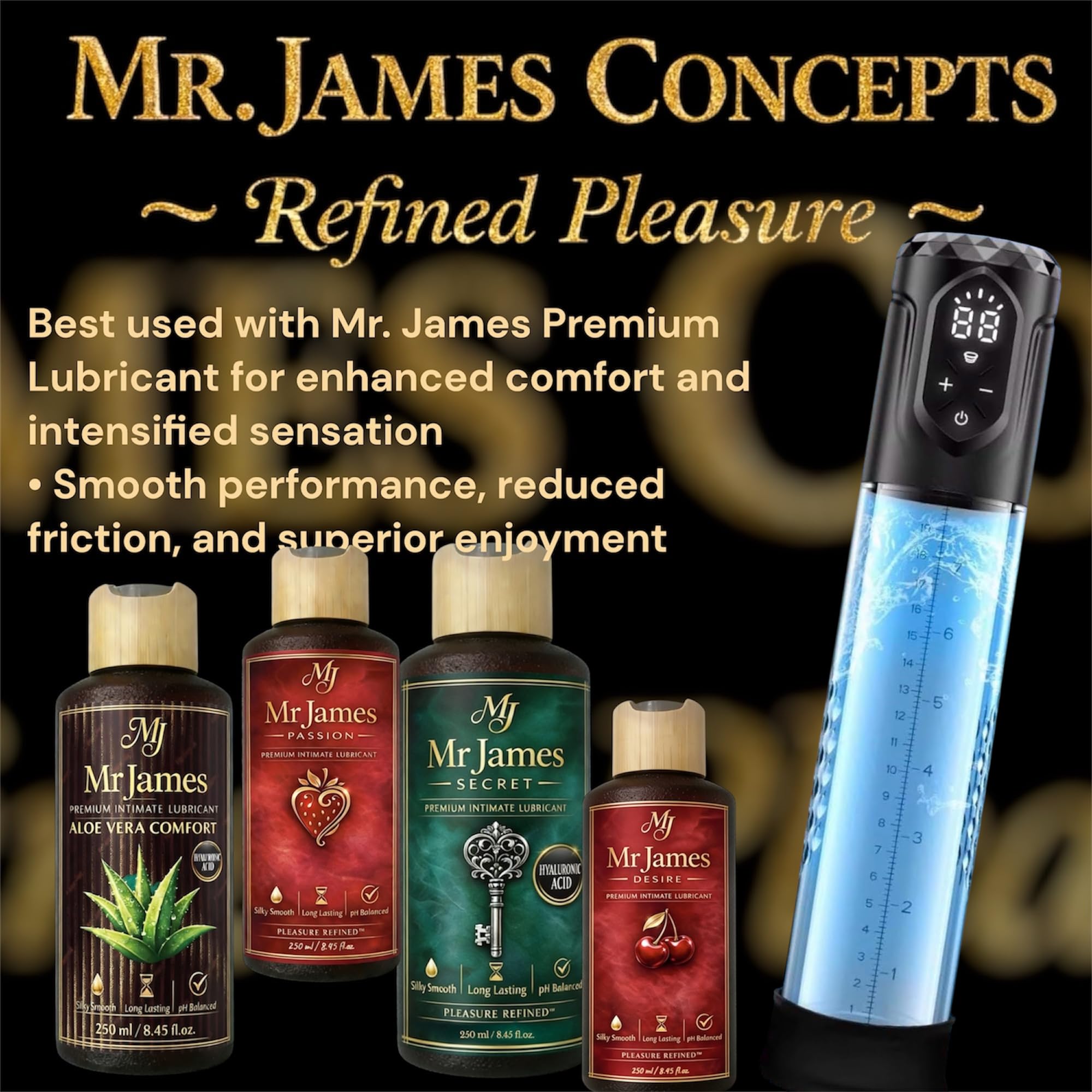 Mr. James Concepts Electric Penis Pump – Automatic Vacuum Enlarger & Male Masturbator | 5 Suction Modes, LCD Touch Display, Pocket Pussy Sleeve, USB Rechargeable, IPX7 Waterproof