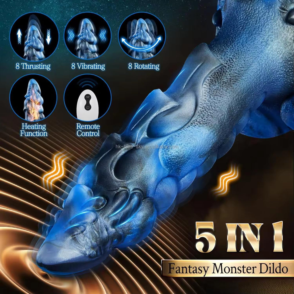 Mr James™ 9.5” 5-in-1 Fantasy Telescopic Monster Dildo – Thrusting, Rotating & Heating Dragon Knot Vibrator for Women and Men | 8 Thrusting, 8 Vibrating Modes | Strong Suction Cup | Remote Control