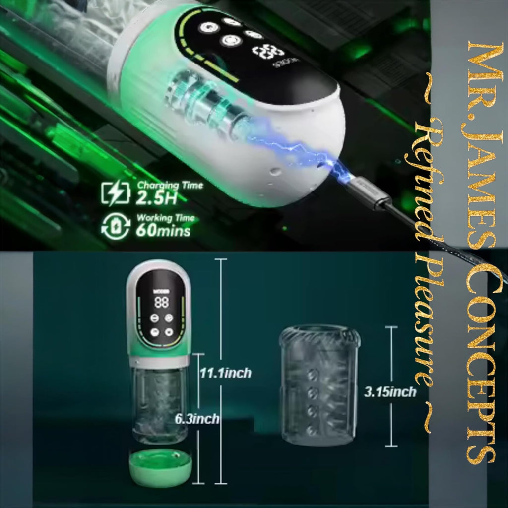Mr. James™ Male Masturbator Cup with Vacuum Pump – 3 Pressure Levels, 3D Thrusting & Rotating, 7 Modes, Soft Silicone Sleeve, Waterproof, USB Rechargeable Stroker