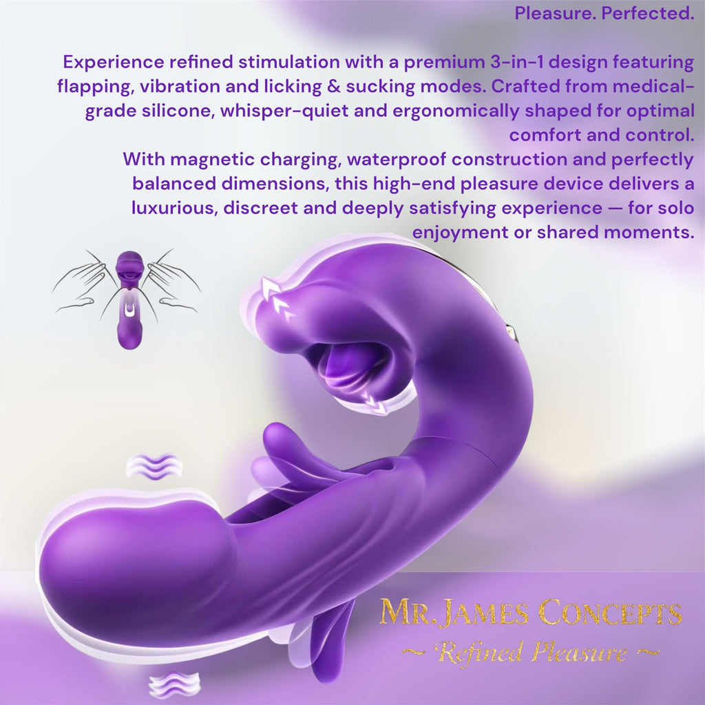 Mr. James™ 3-in-1 G-Spot Vibrator for Women – 7 Flapping, 7 Vibration & 5 Licking Modes – Magnetic USB Rechargeable, Waterproof, Quiet Clitoral & Anal Stimulator