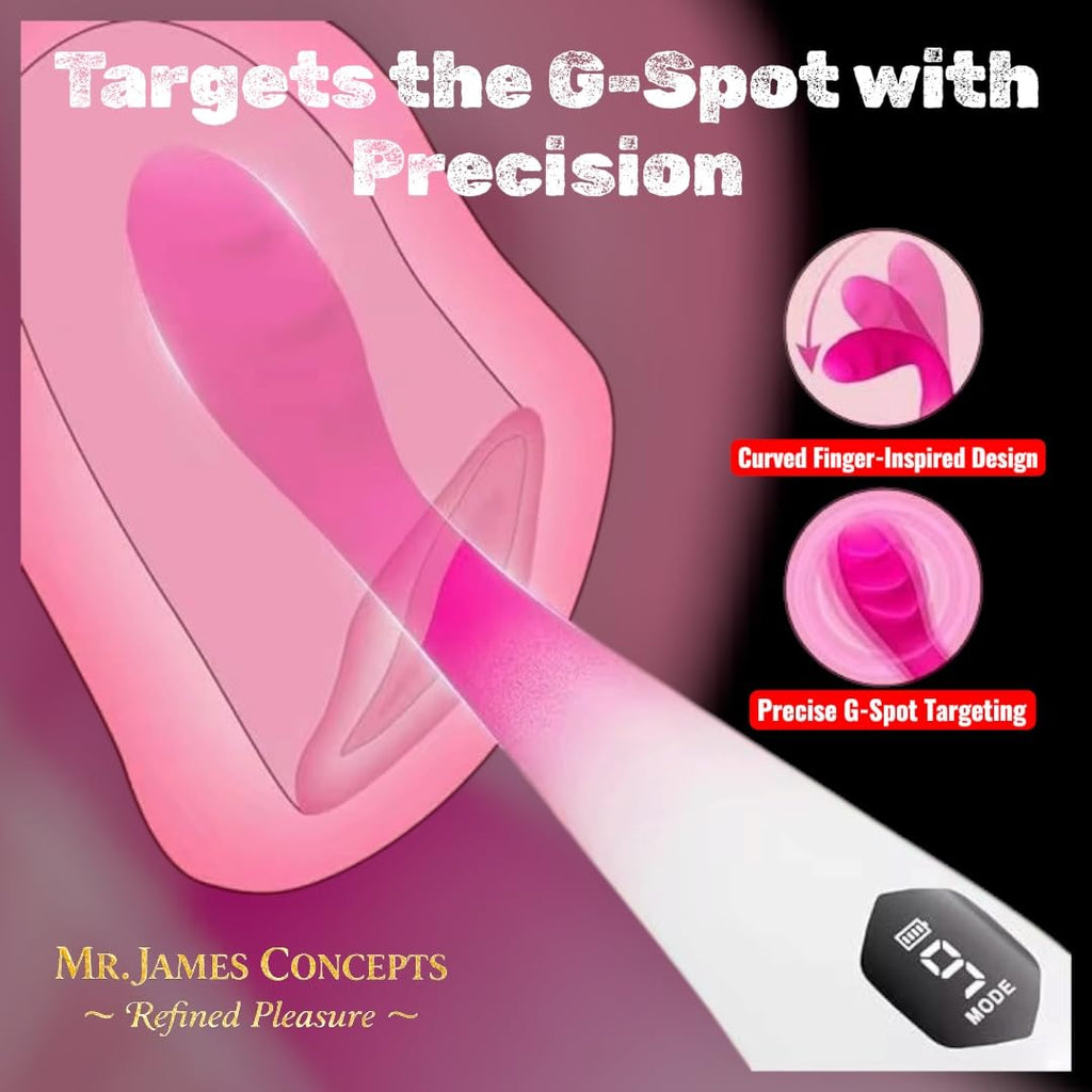 Mr James™ 4-in-1 Finger G-Spot Vibrator with LCD Display, Clitoral & Nipple Stimulator, 10 Vibration Modes, USB Rechargeable, Soft Silicone, Quiet & Discreet