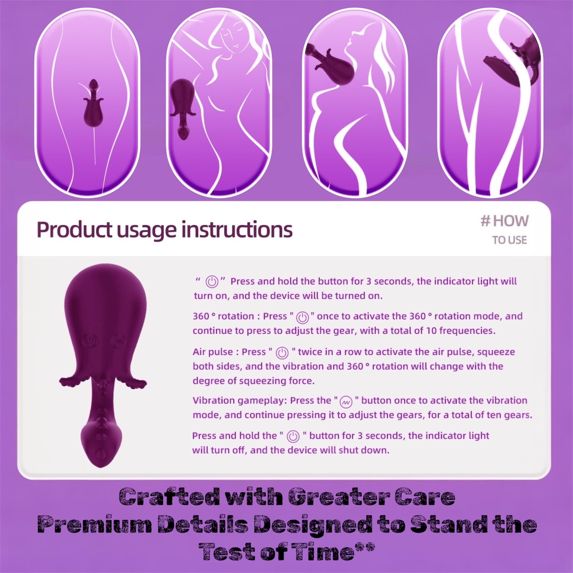 Mr James Concepts Octopus Dual Head external Suction & Rotation massager – 360° Rotating curved Stimulator with Air Pulse Technology, 10 Modes, APP Remote Control – Refined comfort Collection