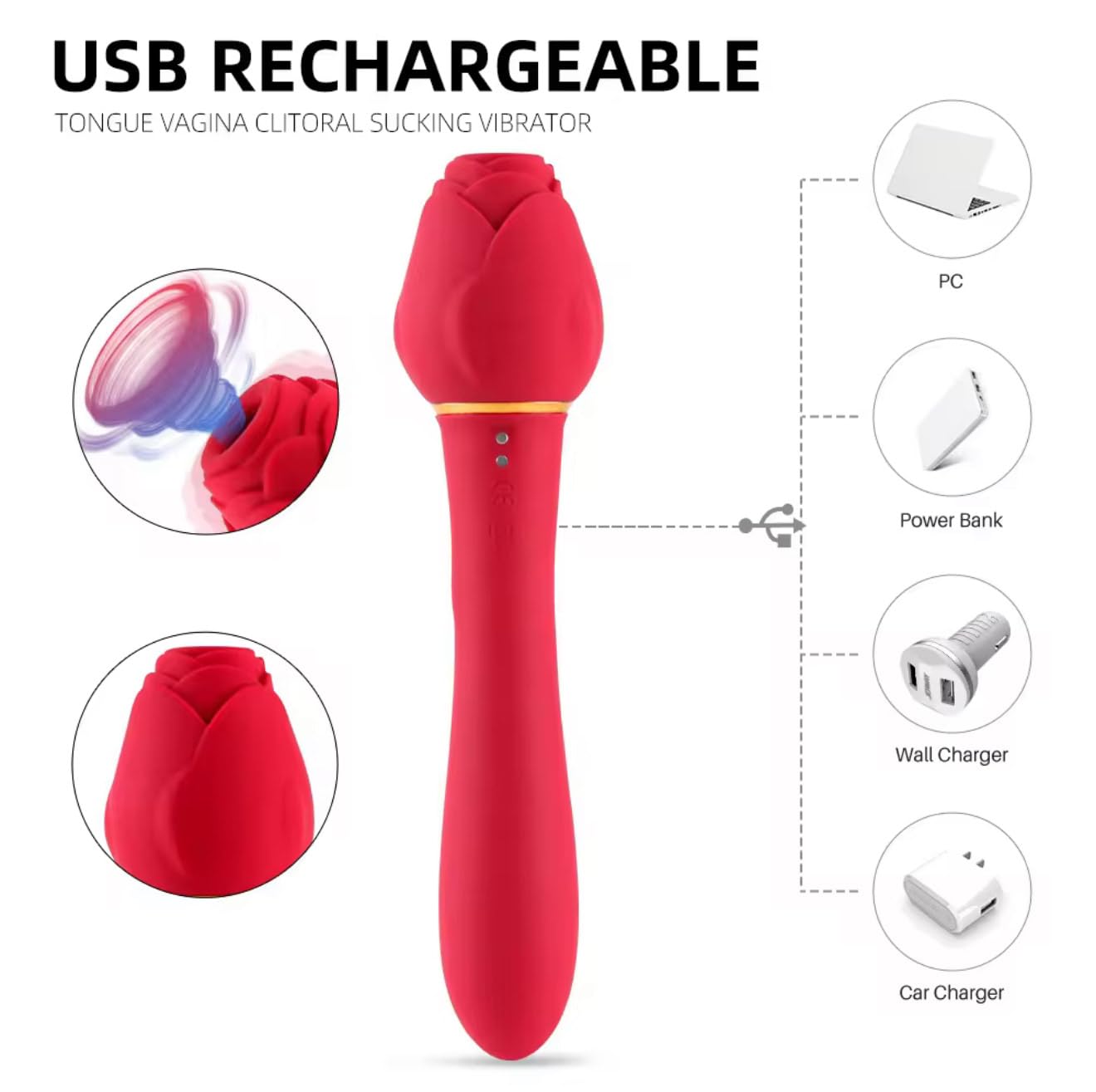 Mr. James Rośe Vibrator for Women – 10 Vibration Modes, Clitoral & G-Spot Stimulation, Tongue-Like Suction, USB Rechargeable, IPX7 Waterproof – Elegant Spa-Style Silicone Massager